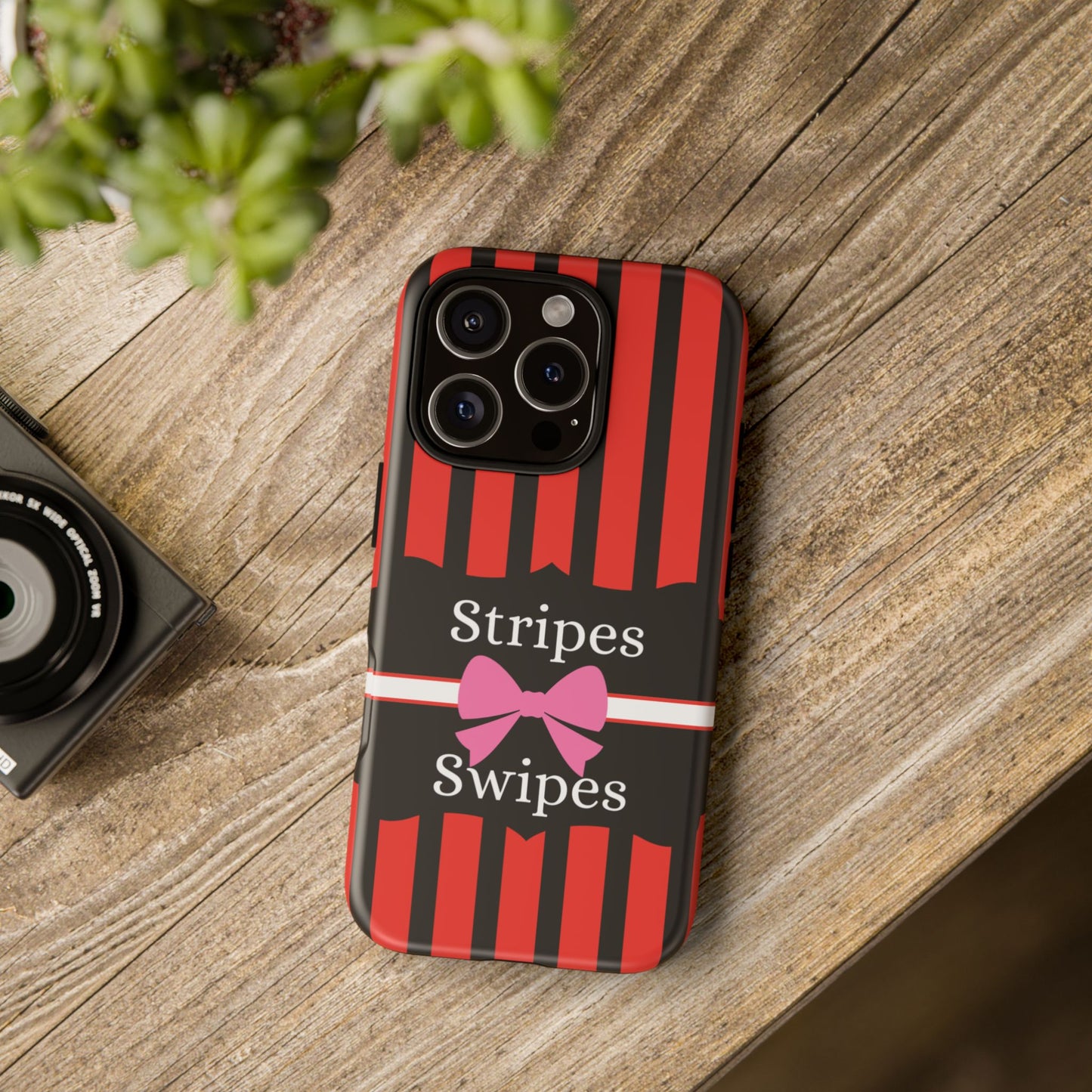 Phone Case iPhone 16/15/14 - Red/Black/White Stripes & Swipes Tough Case