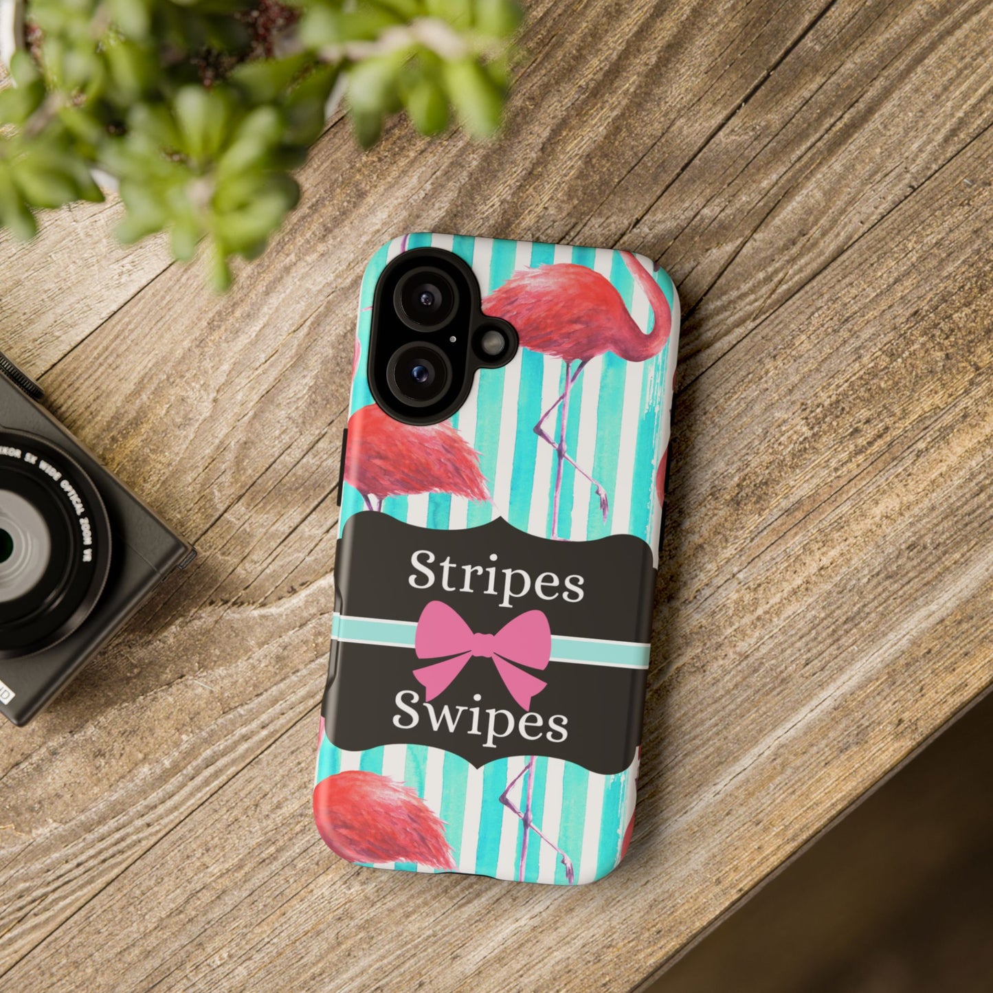 Phone Case iPhone 16/15/14 - Flamingo Stripes & Swipes Tough Case