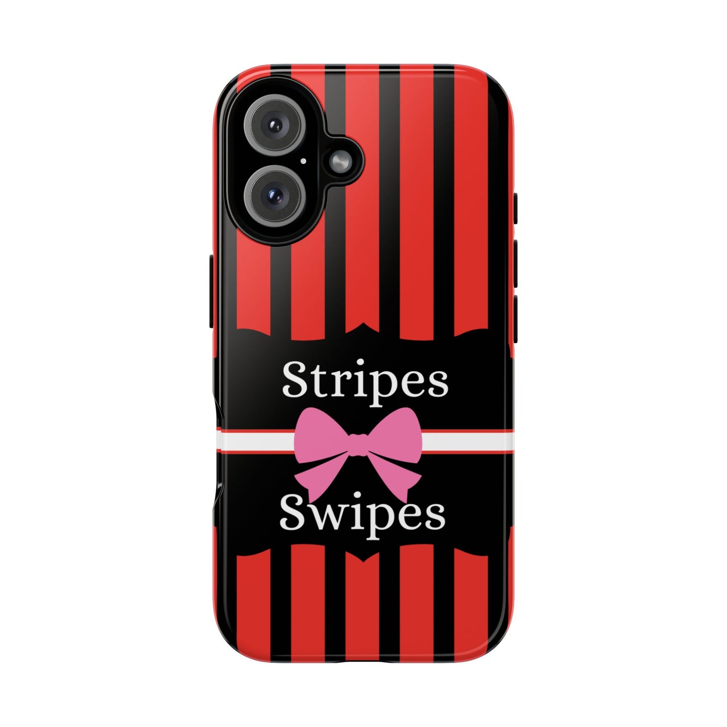 Phone Case iPhone 16/15/14 - Red/Black/White Stripes & Swipes Tough Case