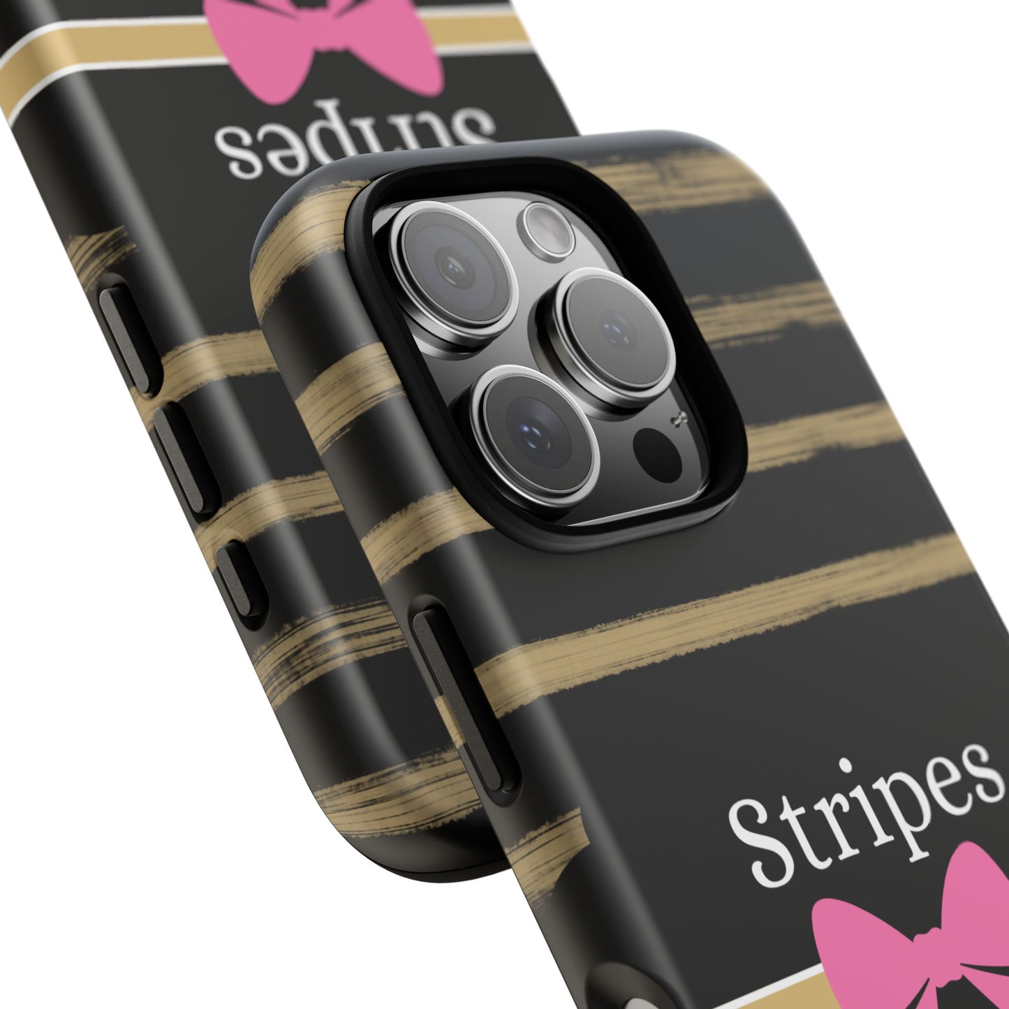 Phone Case iPhone 16/15/14 - Black/Beige Stripes & Swipes Tough Case