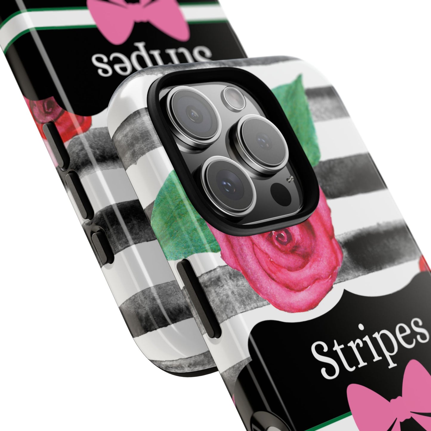 Phone Case iPhone 16/15/14 - Black/White Rose Stripes & Swipes Tough Case