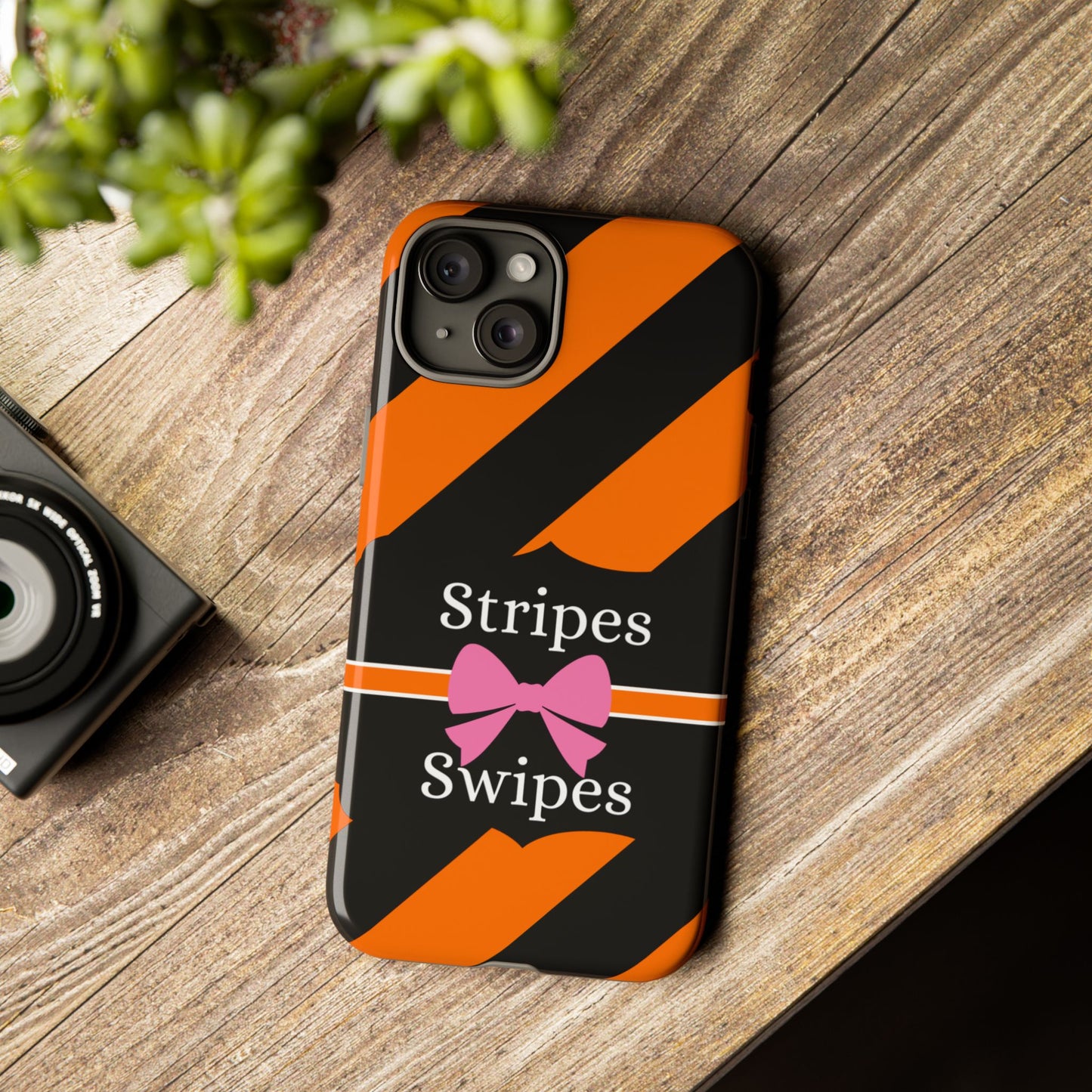 Phone Case iPhone 16/15/14 - Orange/Black Stripes & Swipes Tough Case