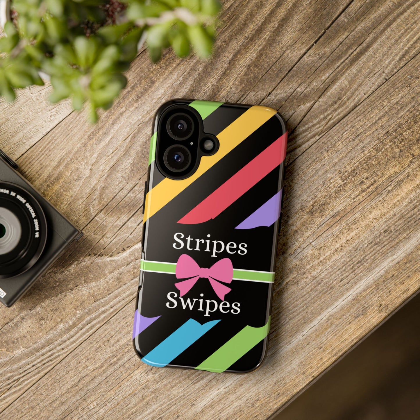 Phone Case iPhone 16/15/14 - Diagonal Vivid Black Stripes & Swipes Tough Case