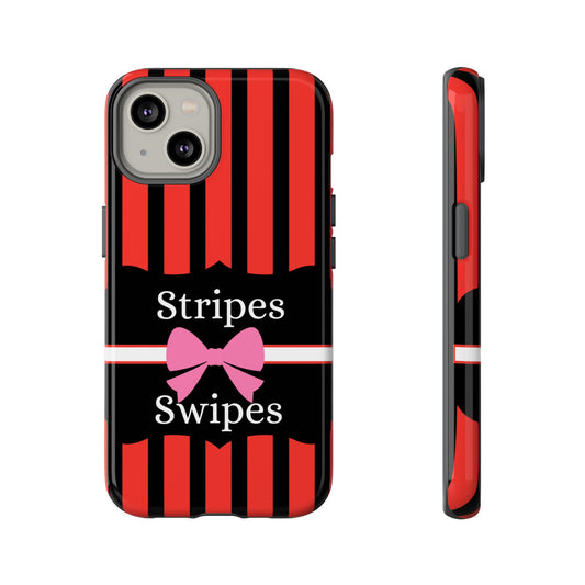 Phone Case iPhone 16/15/14 - Red/Black/White Stripes & Swipes Tough Case