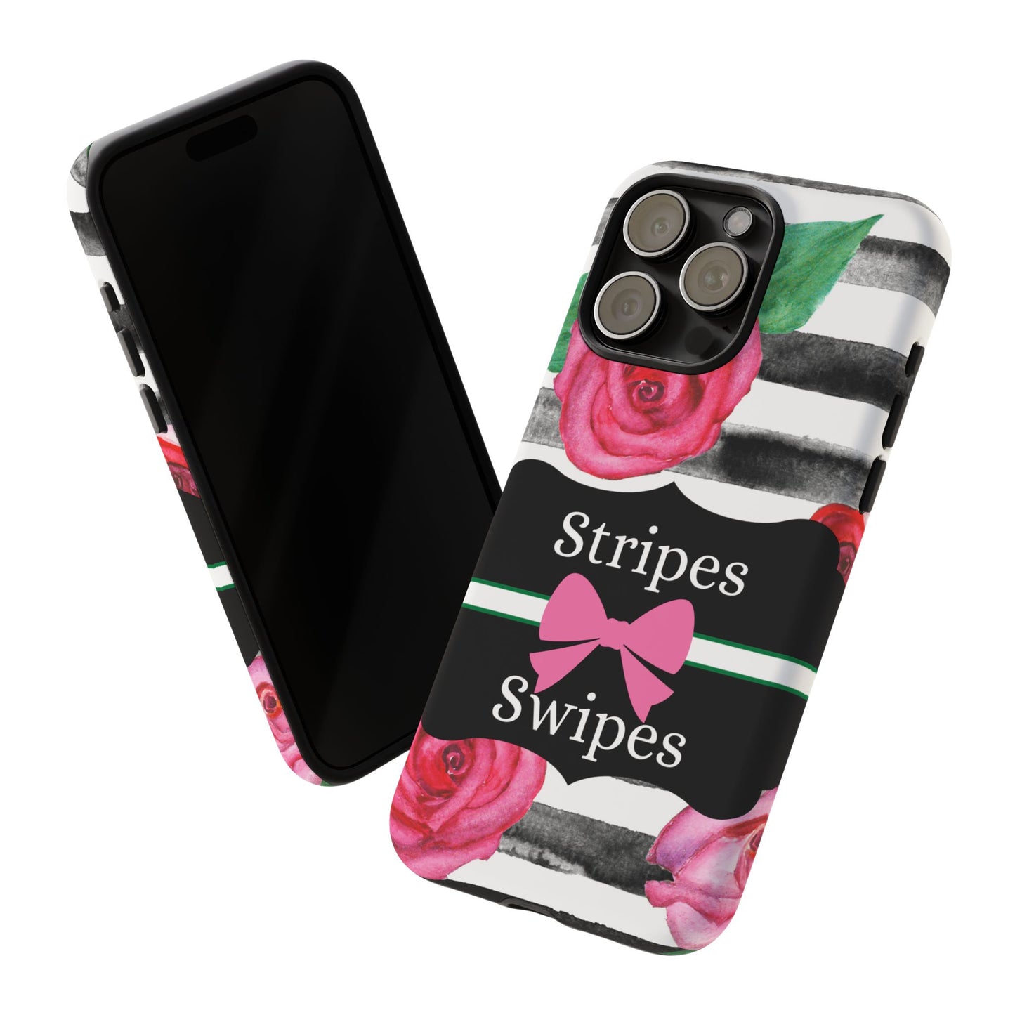 Phone Case iPhone 16/15/14 - Black/White Rose Stripes & Swipes Tough Case