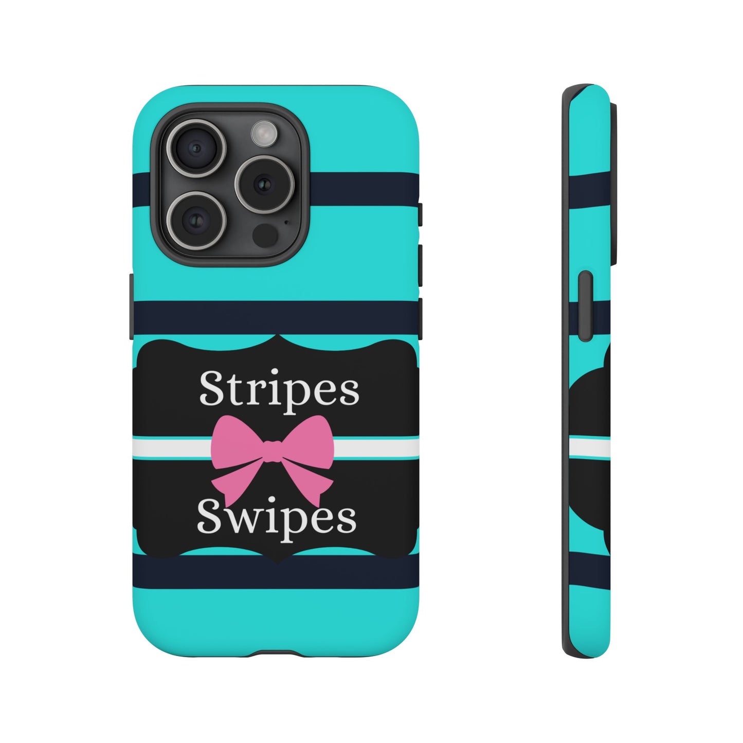 Phone Case iPhone 16/15/14 - Blue/Black Stripes & Swipes Tough Case