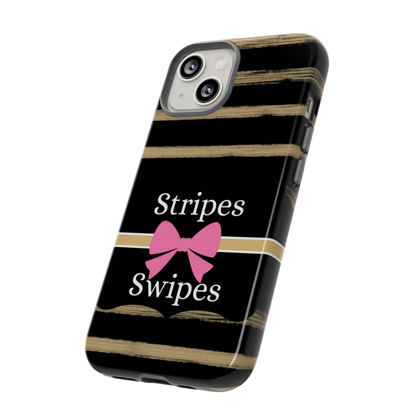 Phone Case iPhone 16/15/14 - Black/Beige Stripes & Swipes Tough Case