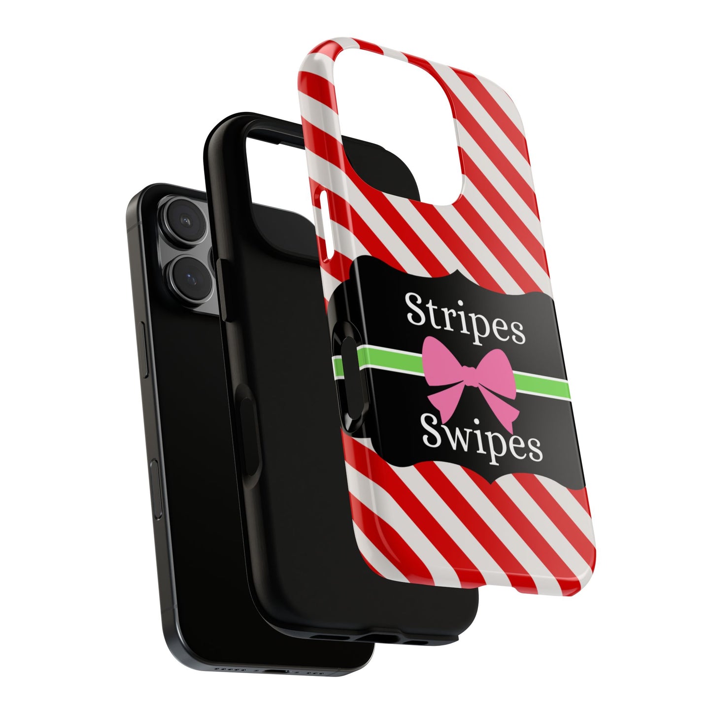 Phone Case iPhone 16/15/14 - Diagonal Red/White Stripes & Swipes Tough Case