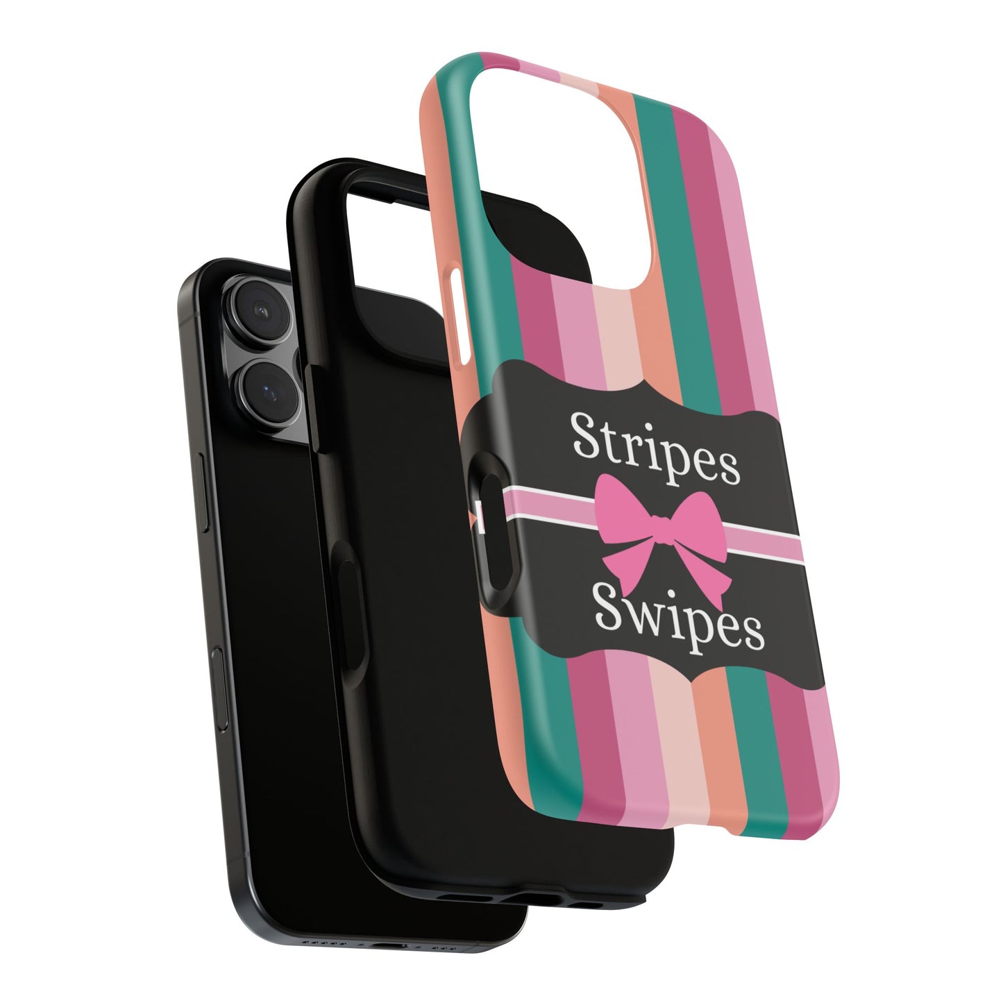 Phone Case iPhone 16/15/14 - Green/Pink/Peach Stripes & Swipes Tough Case