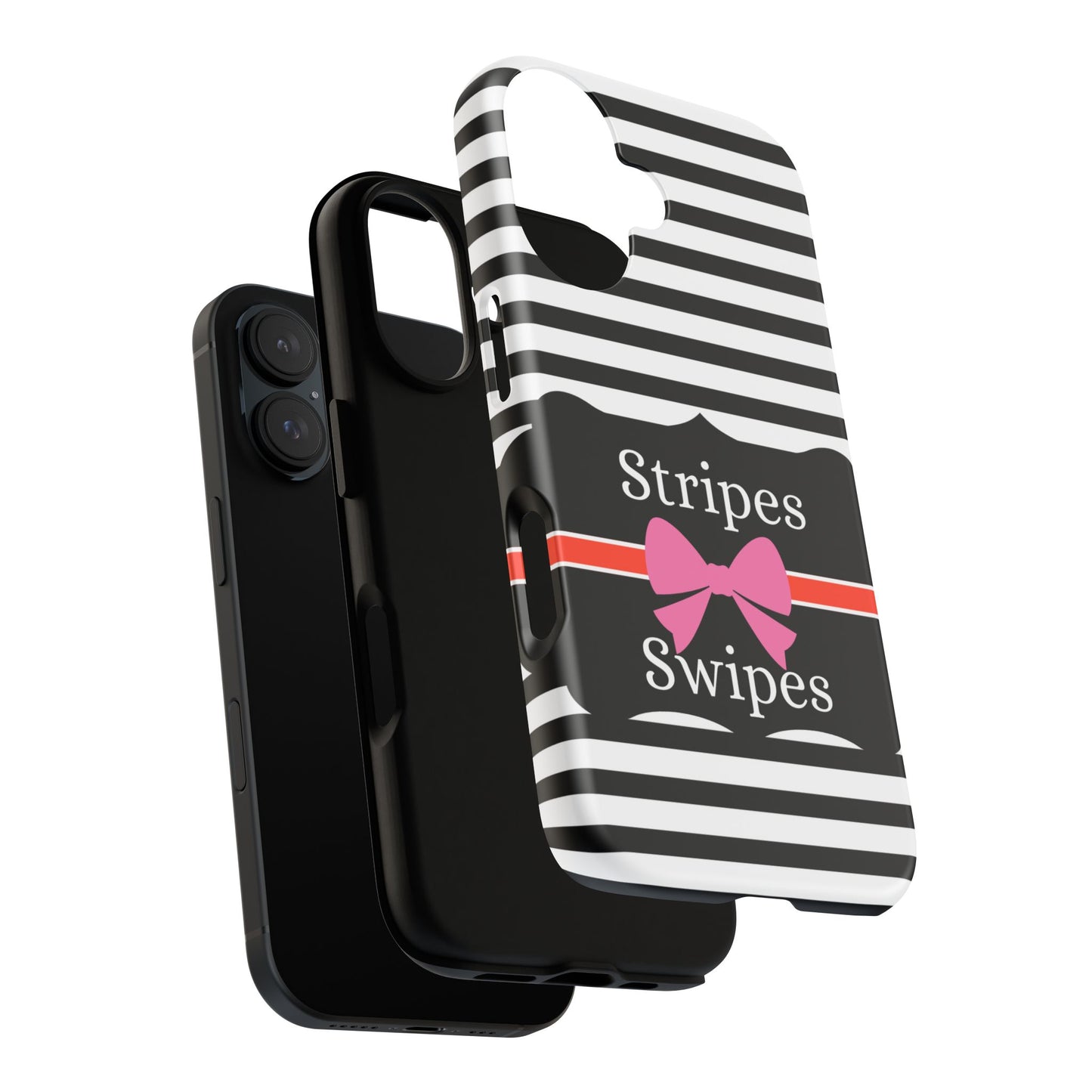 Phone Case iPhone 16/15/14 -Black/White/Red Stripes & Swipes Tough Case