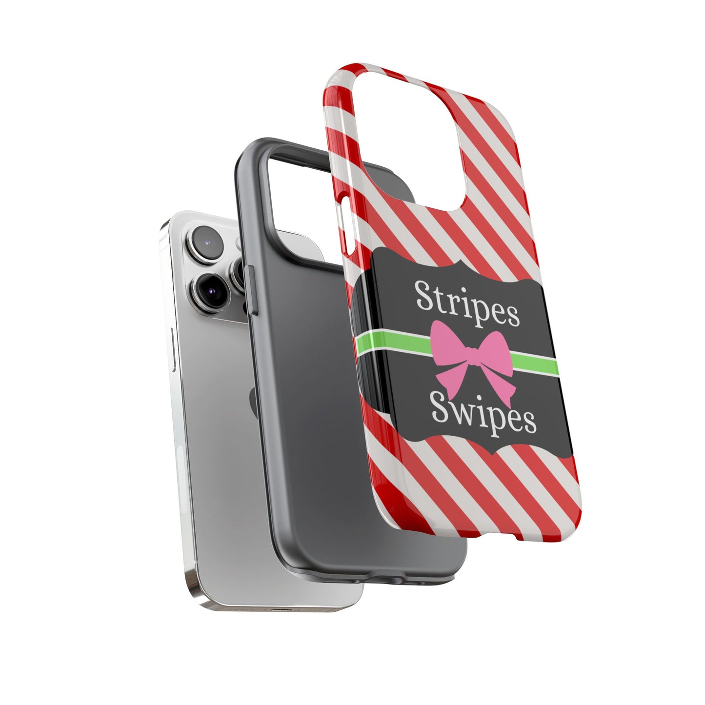 Phone Case iPhone 16/15/14 - Diagonal Red/White Stripes & Swipes Tough Case