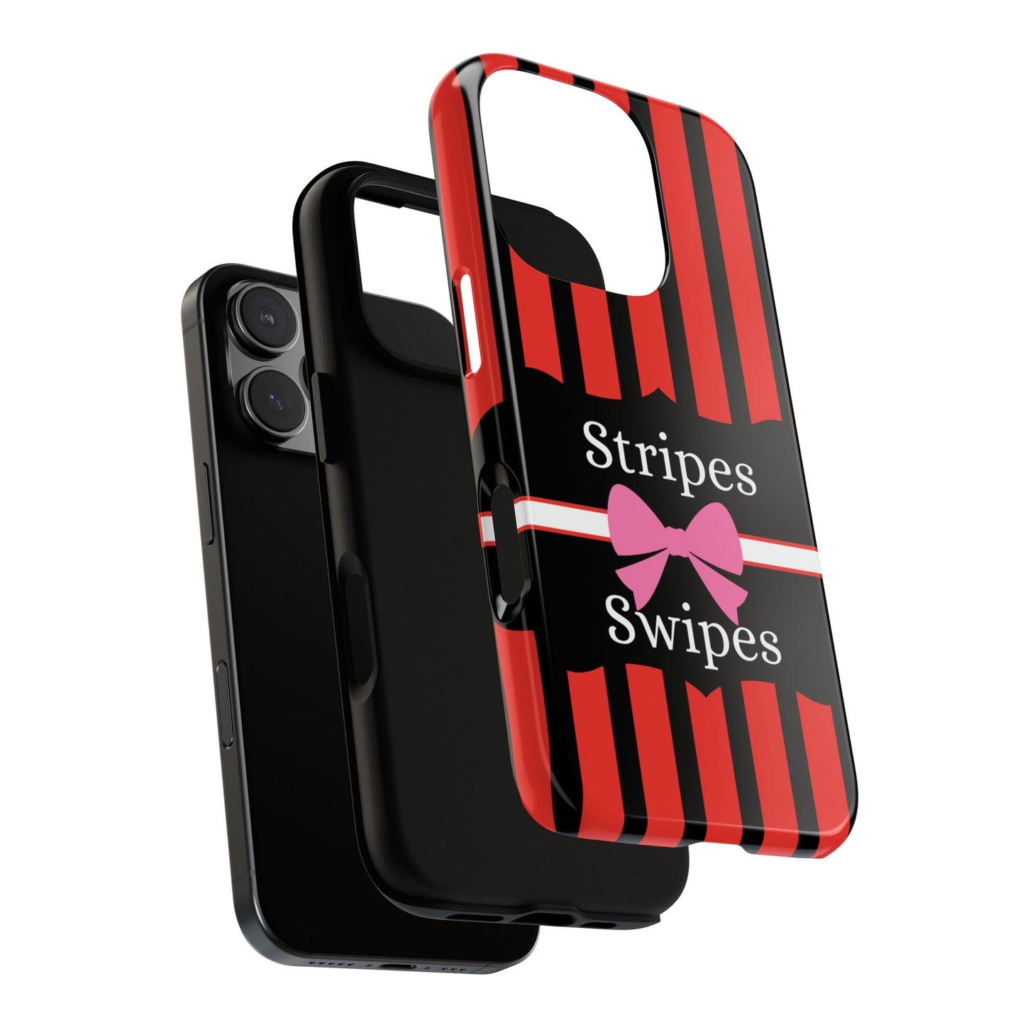 Phone Case iPhone 16/15/14 - Red/Black/White Stripes & Swipes Tough Case