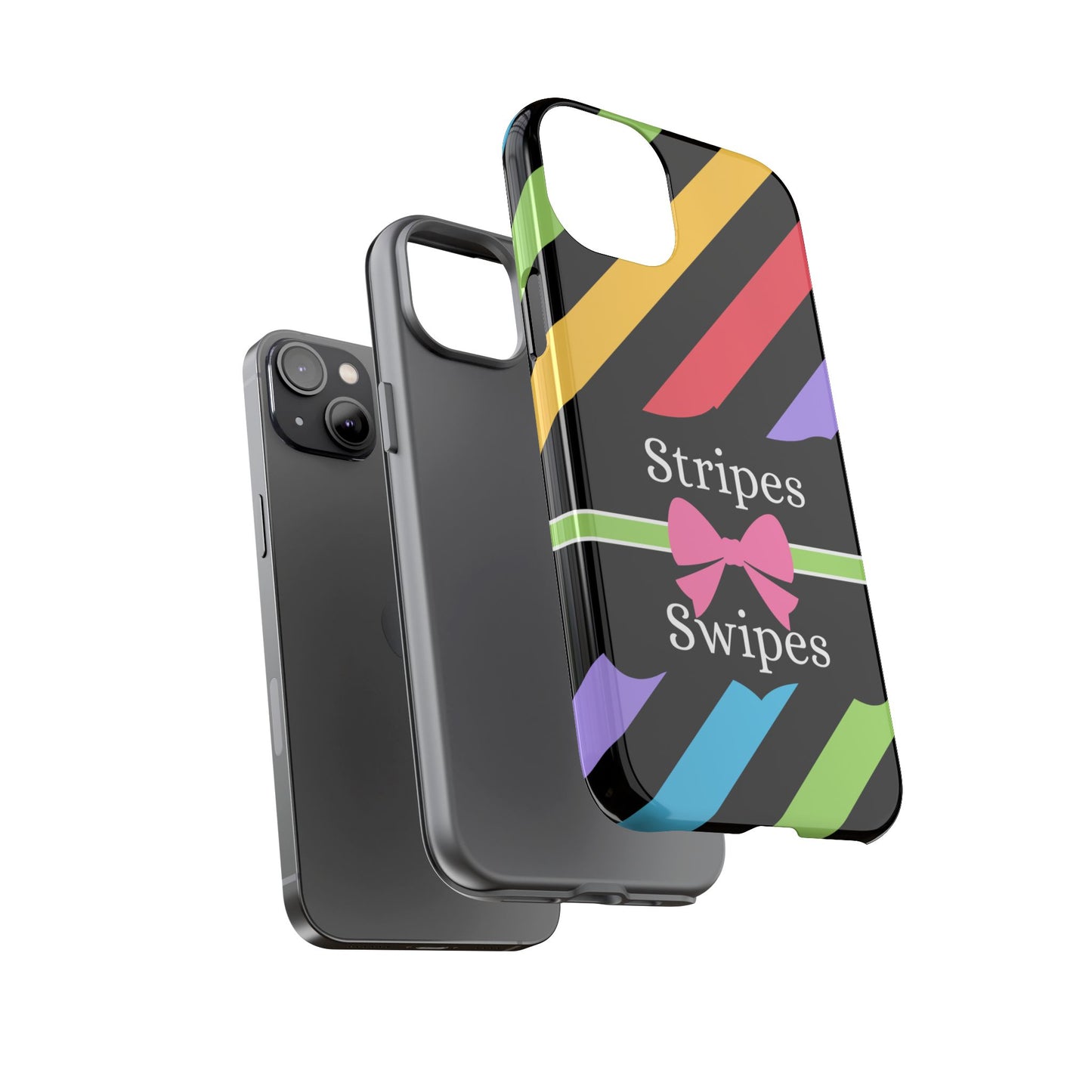 Phone Case iPhone 16/15/14 - Diagonal Vivid Black Stripes & Swipes Tough Case