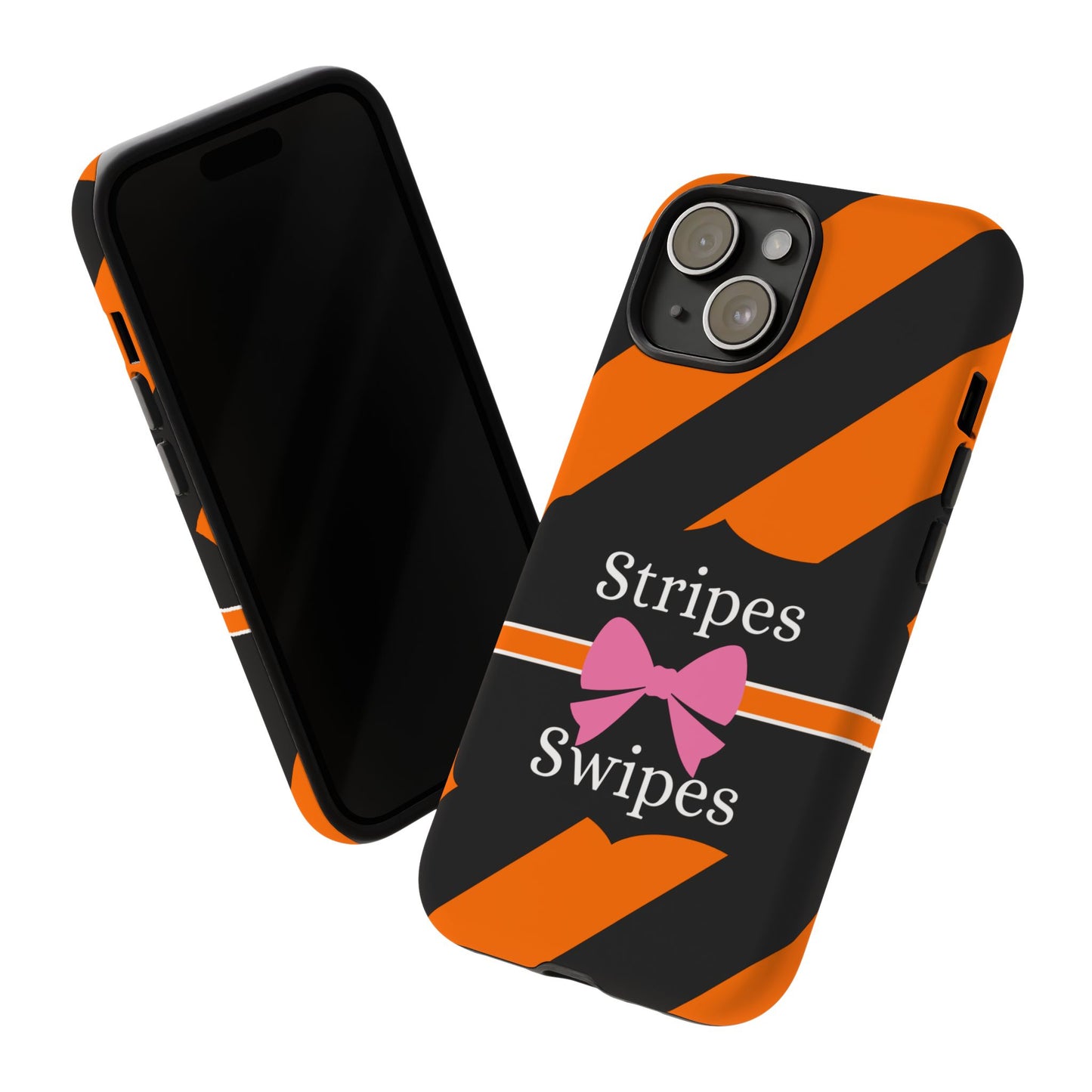 Phone Case iPhone 16/15/14 - Orange/Black Stripes & Swipes Tough Case