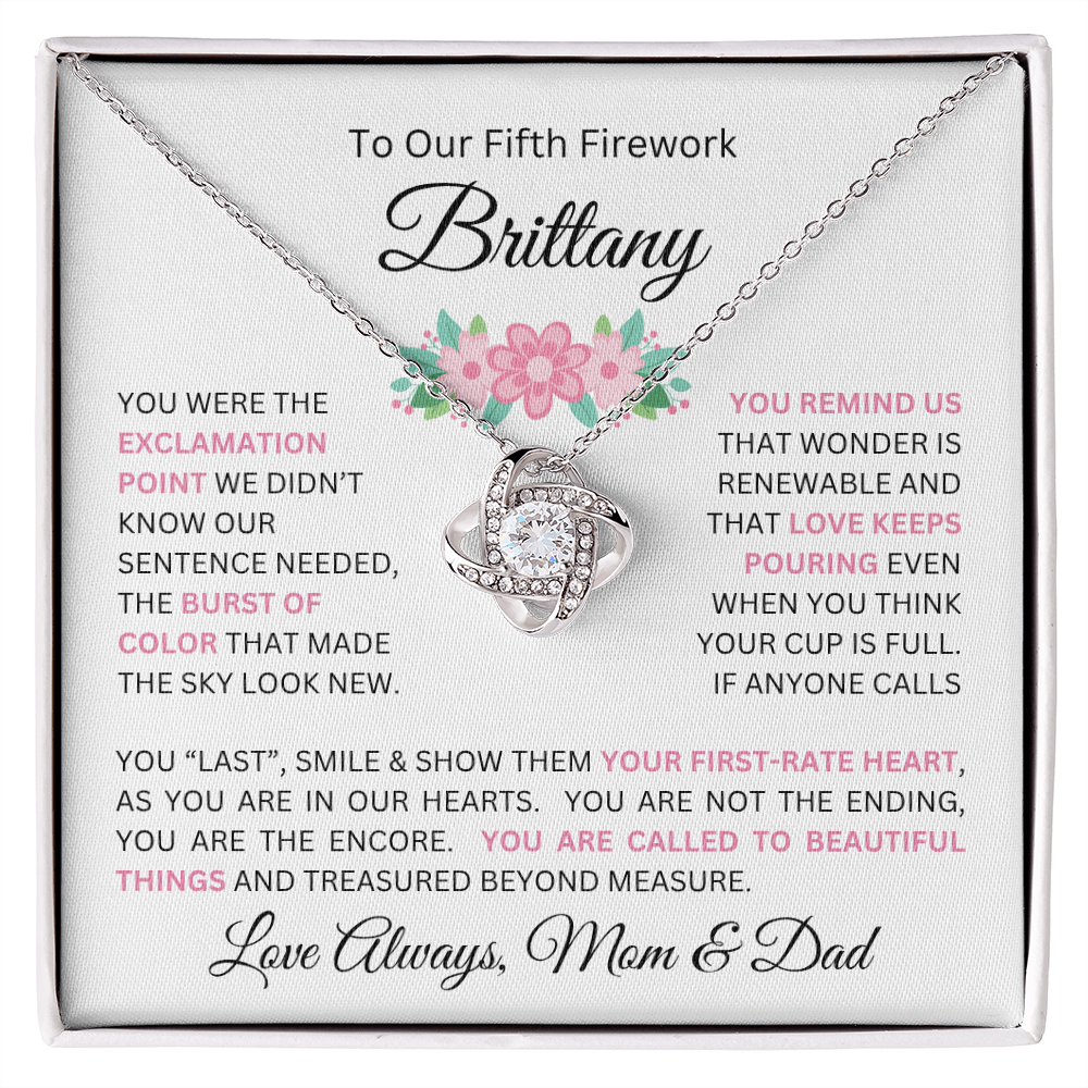 To Our Daughter(s) — Beautiful Love Knot Necklace & PERSONALIZED Heartwarming Message from Mom & Dad (Only, First-Born, Second, Third, Fourth, Fifth, or Twins)