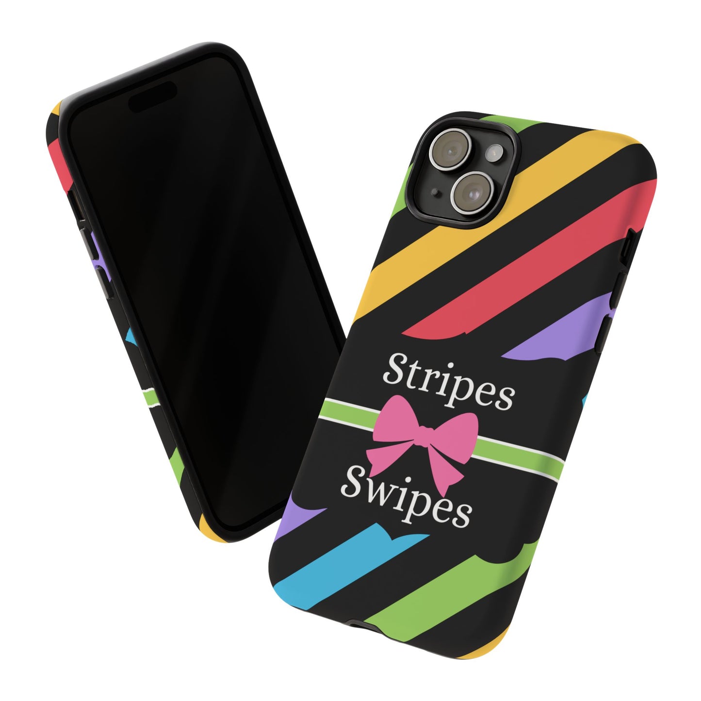 Phone Case iPhone 16/15/14 - Diagonal Vivid Black Stripes & Swipes Tough Case