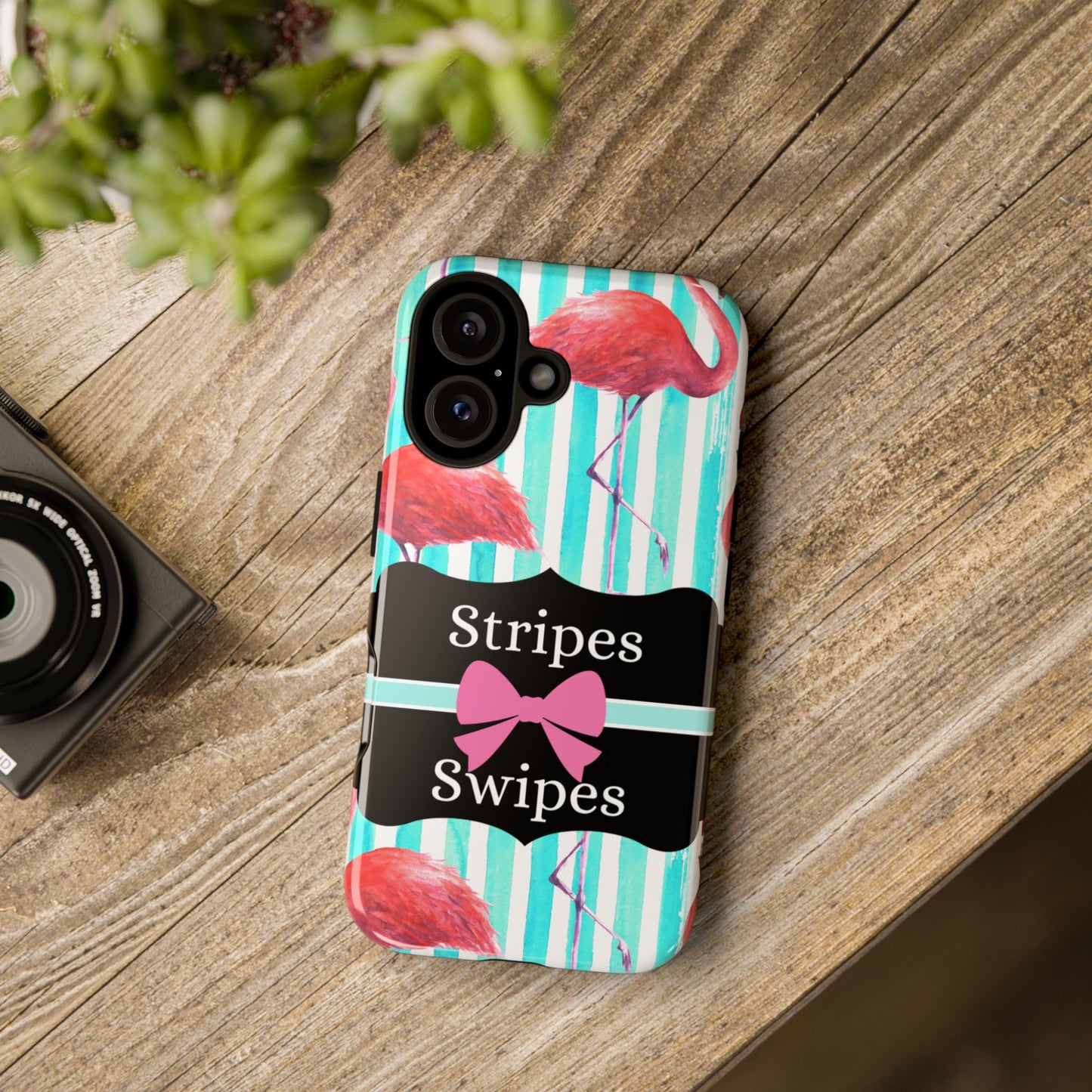 Phone Case iPhone 16/15/14 - Flamingo Stripes & Swipes Tough Case