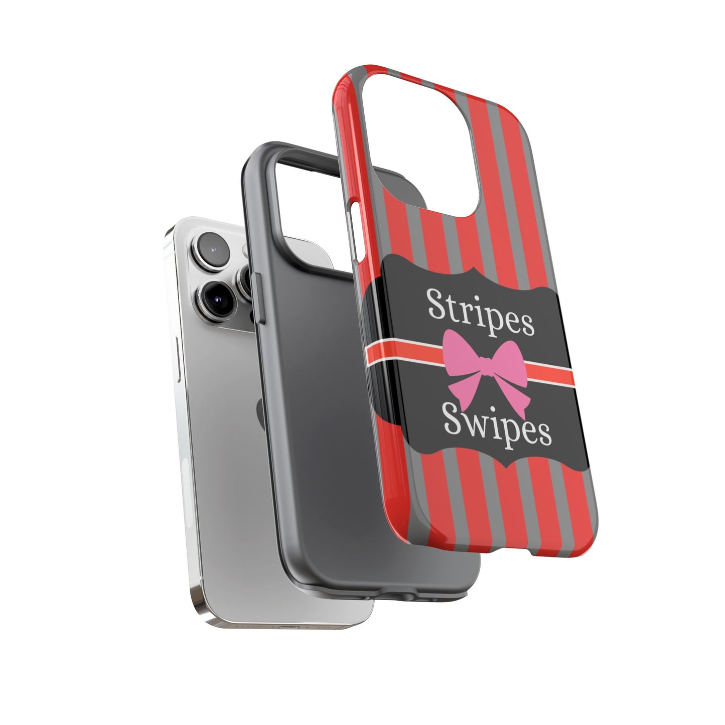 Phone Case iPhone 16/15/14 - Red/Gray Stripes & Swipes Tough Case