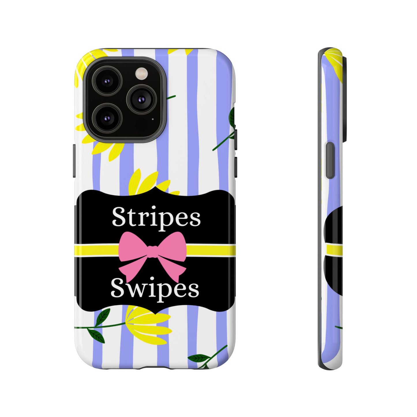 Phone Case iPhone 16/15/14 - Blue/White Yellow Stripes & Swipes Tough Case