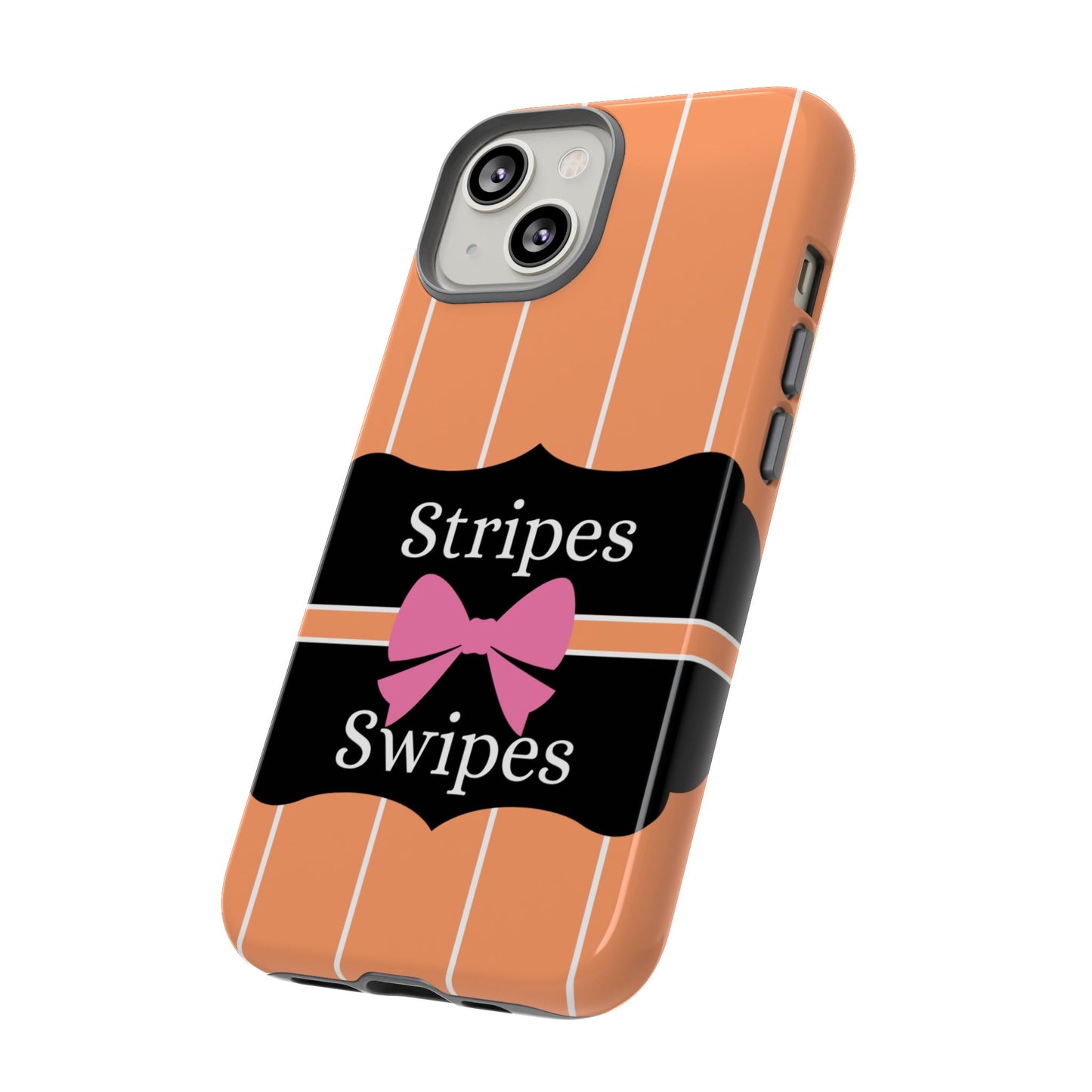 Phone Case iPhone 16/15/14 - Orange/White Stripes & Swipes Tough Case