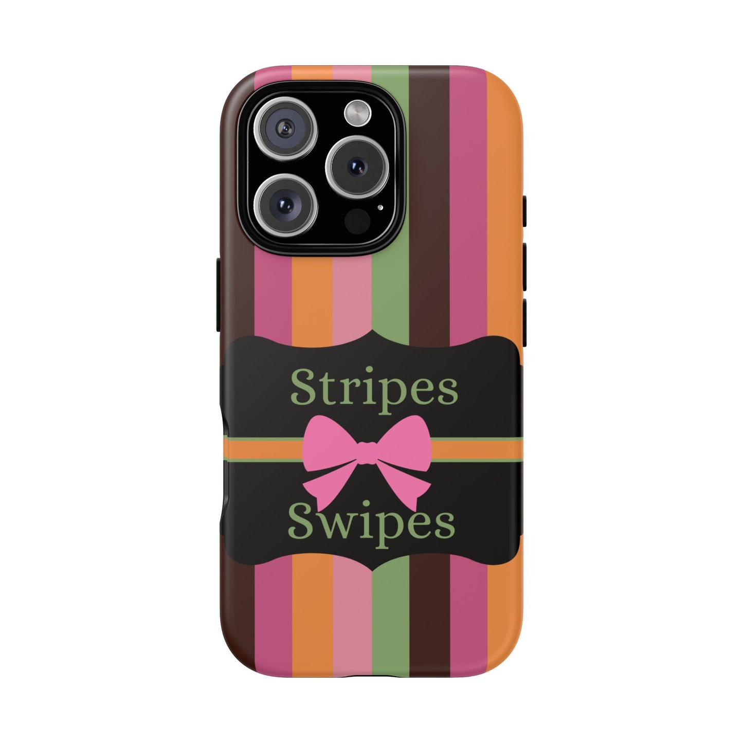 Phone Case iPhone 16/15/14 - Brown/Green Stripes & Swipes Tough Case