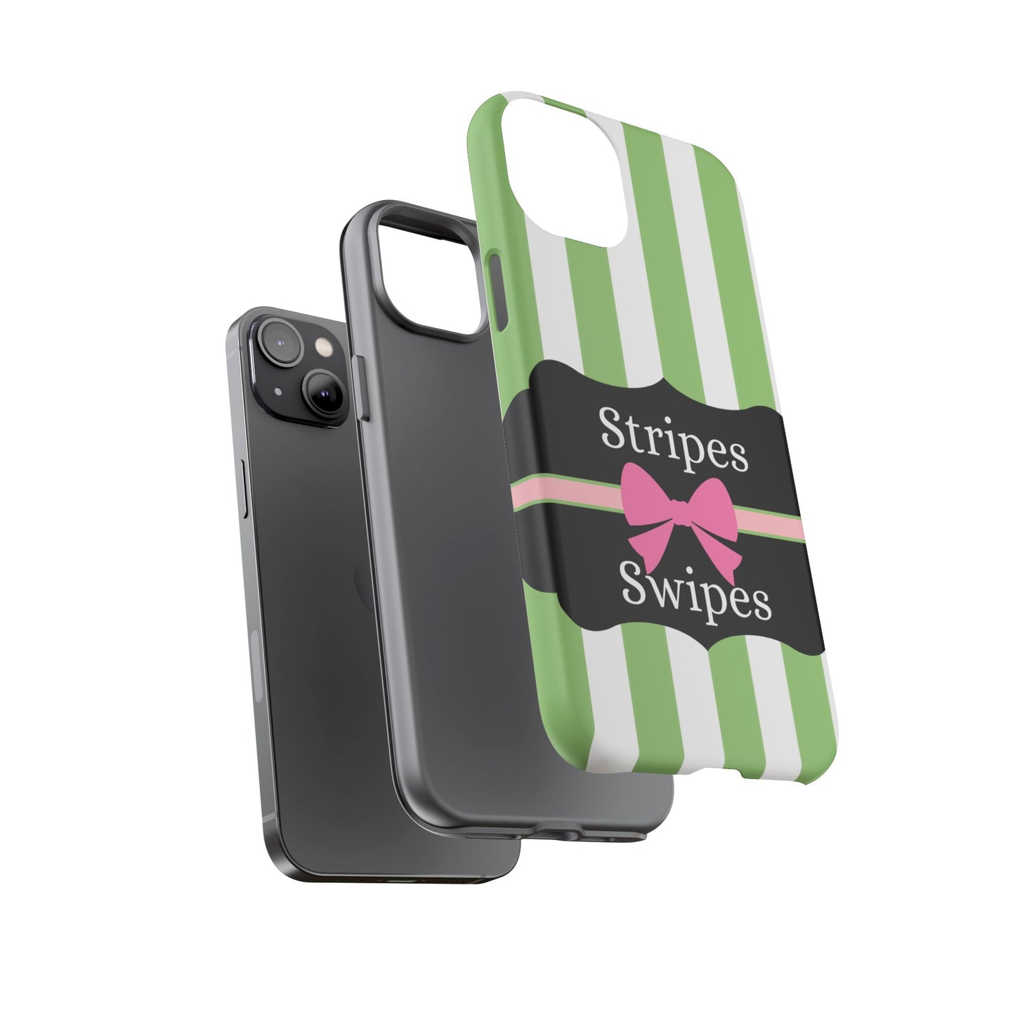 Phone Case iPhone 16/15/14 - Green/White Stripes & Swipes Tough Case