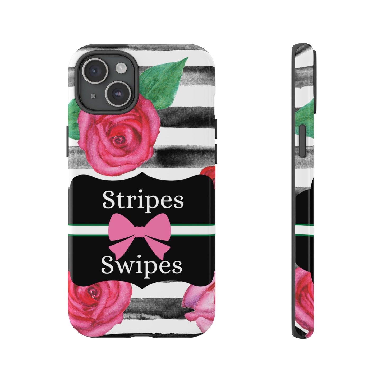 Phone Case iPhone 16/15/14 - Black/White Rose Stripes & Swipes Tough Case