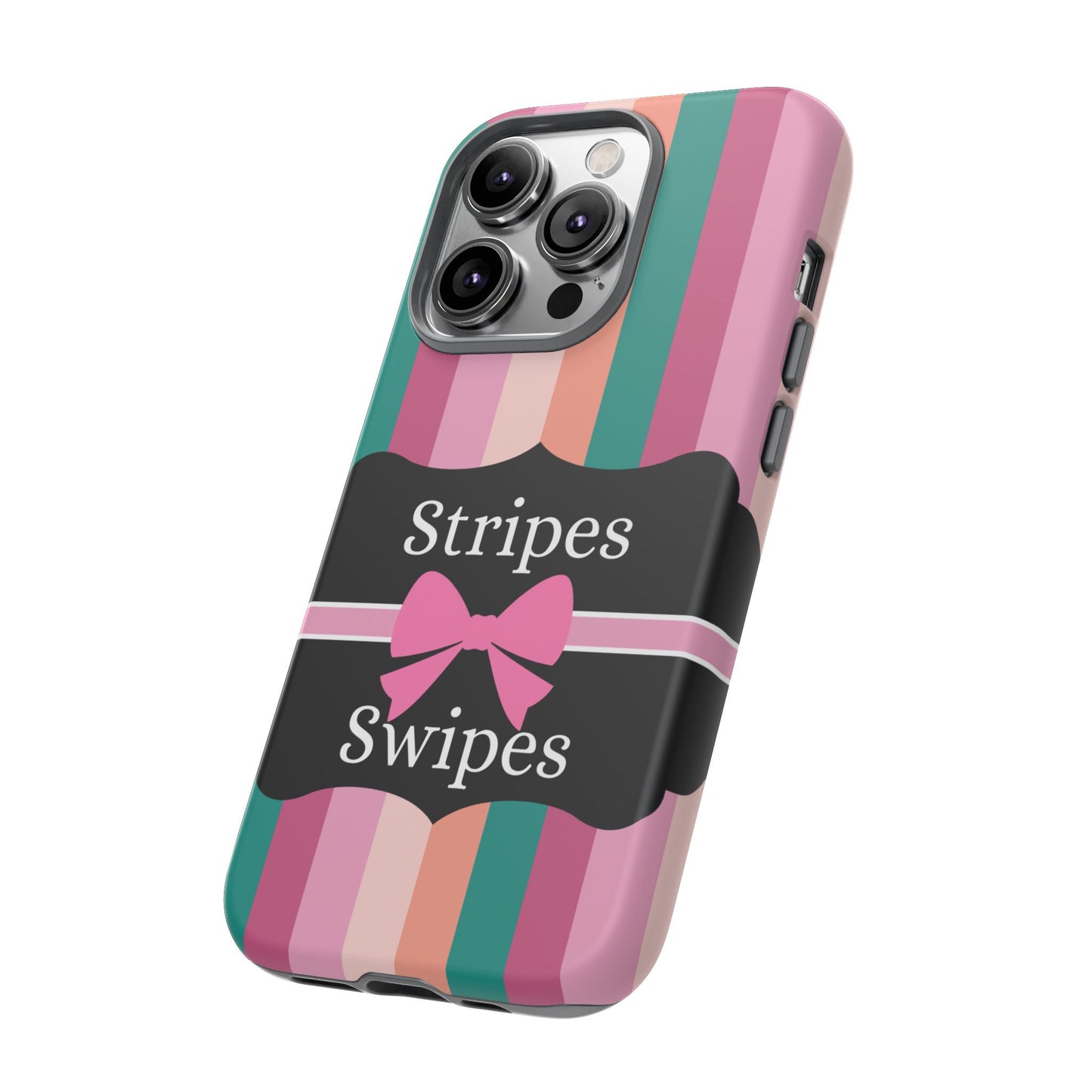 Phone Case iPhone 16/15/14 - Green/Pink/Peach Stripes & Swipes Tough Case