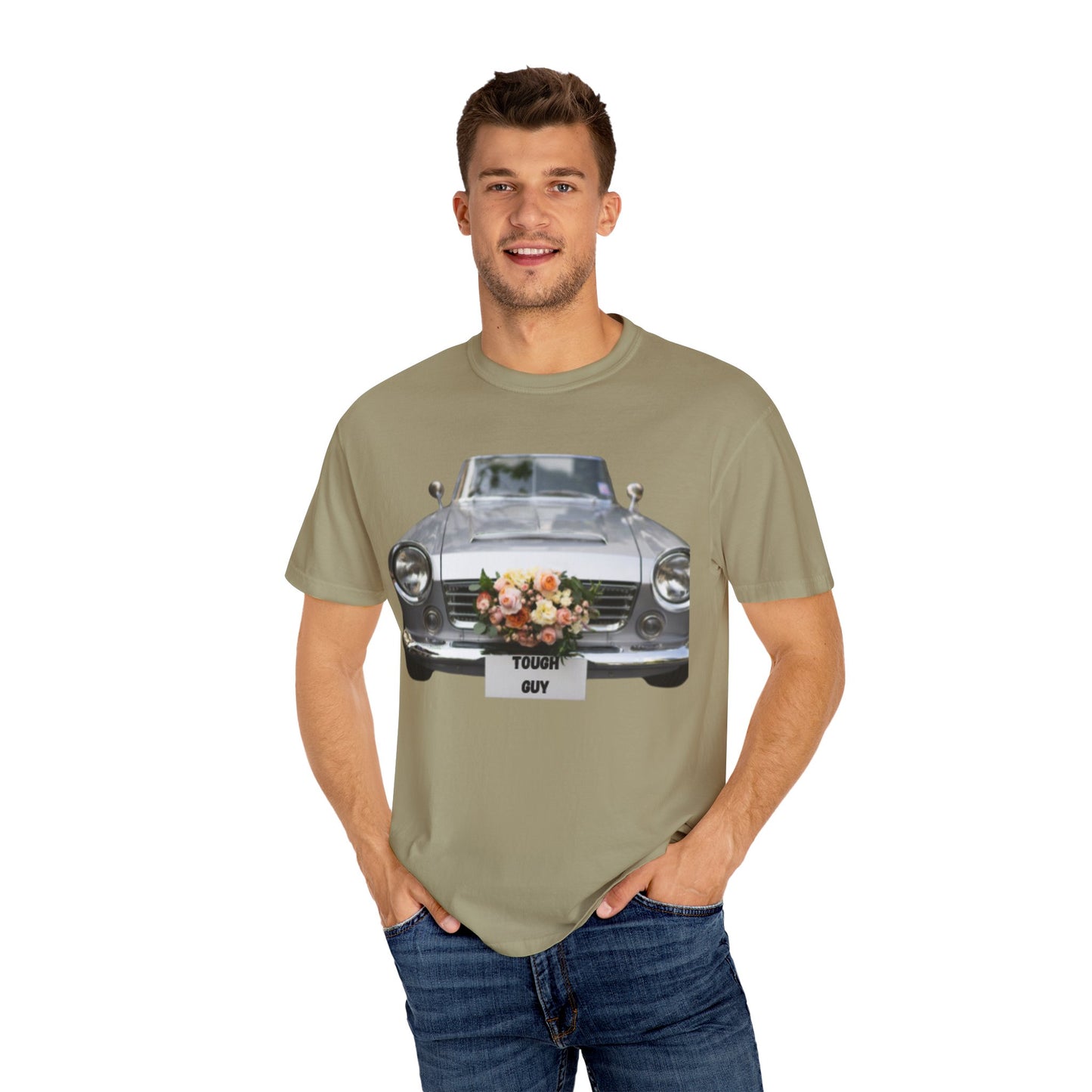 Men's T-Shirt Tough Guy Car with Flowers Design