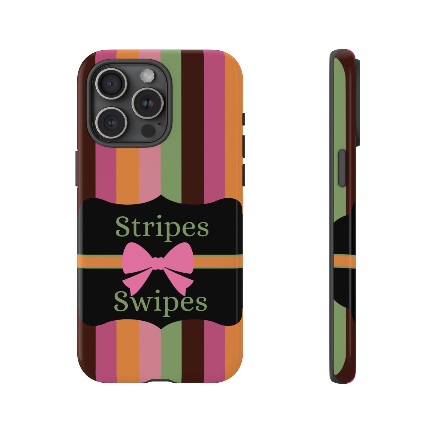 Phone Case iPhone 16/15/14 - Brown/Green Stripes & Swipes Tough Case