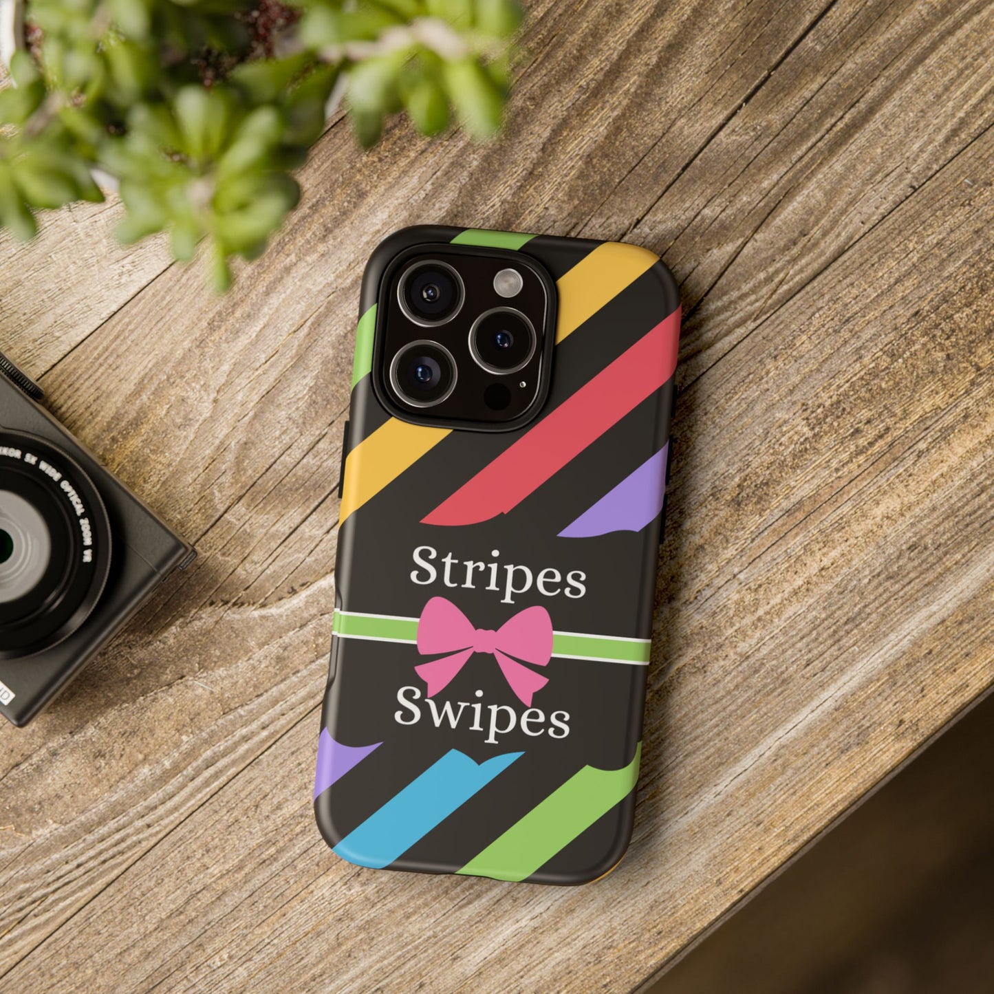 Phone Case iPhone 16/15/14 - Diagonal Vivid Black Stripes & Swipes Tough Case