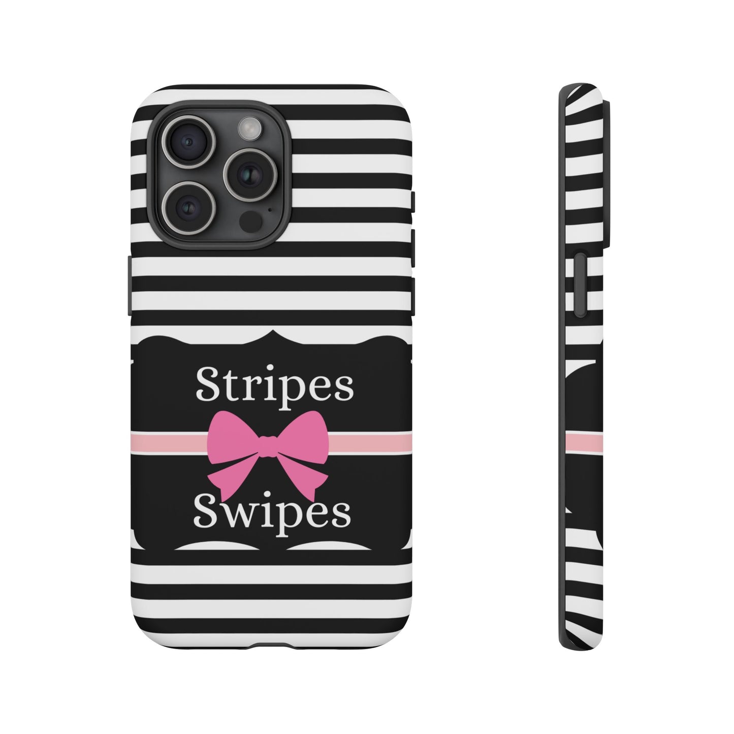 Phone Case iPhone 16/15/14 - Black/White/Pink Stripes & Swipes Tough Case