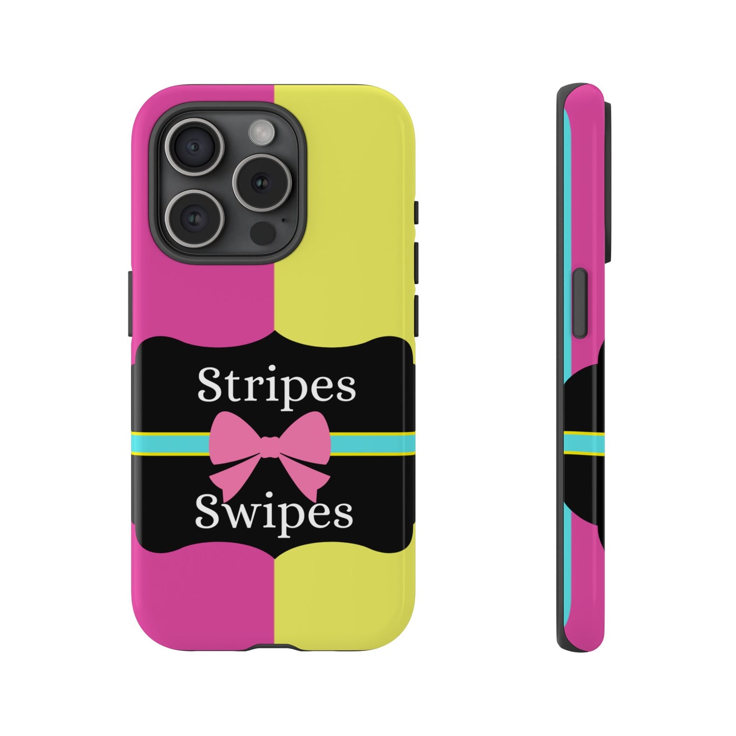 Phone Case iPhone 16/15/14 - Pink/Yellow Stripes & Swipes Tough Case