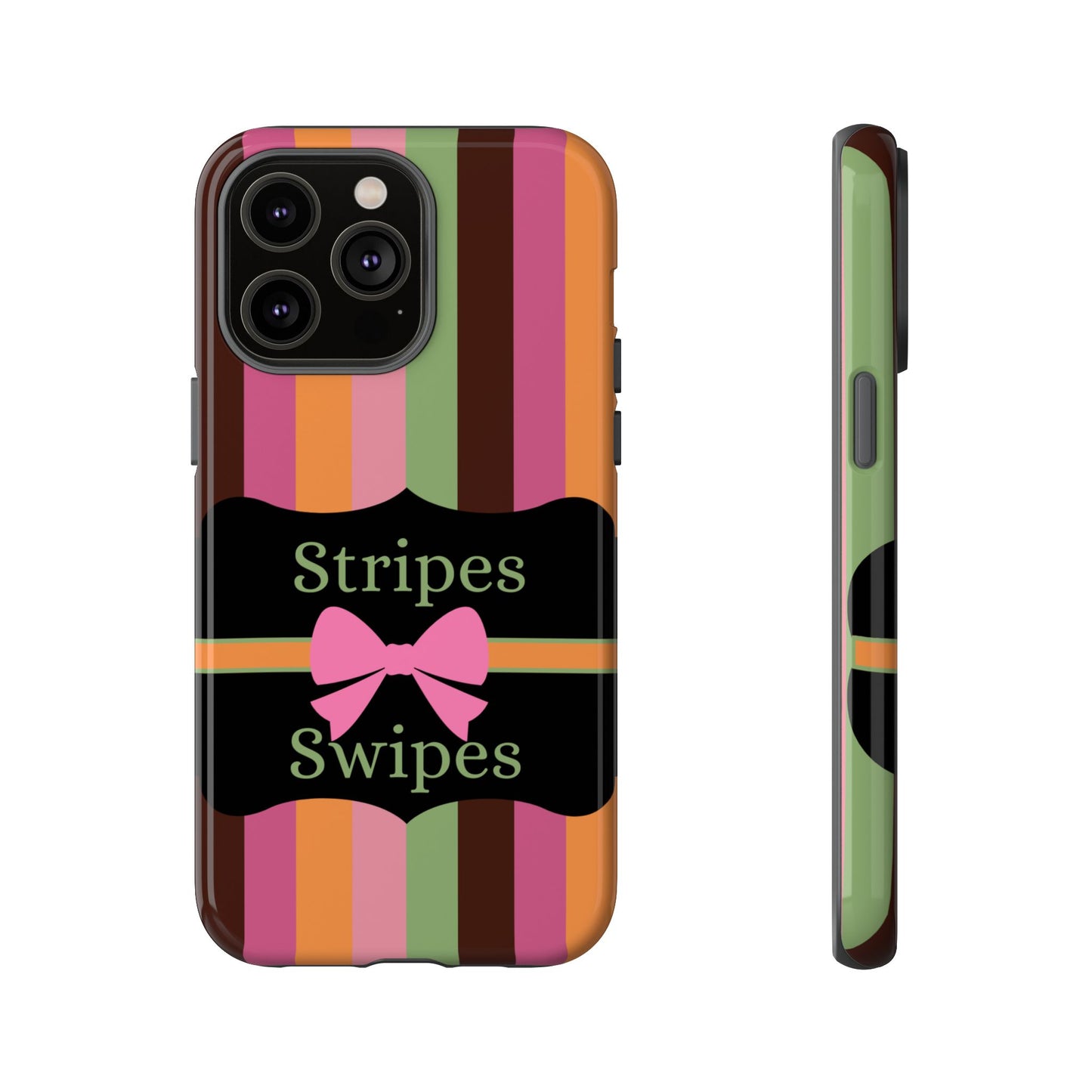 Phone Case iPhone 16/15/14 - Brown/Green Stripes & Swipes Tough Case