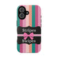 Phone Case iPhone 16/15/14 - Green/Pink/Peach Stripes & Swipes Tough Case