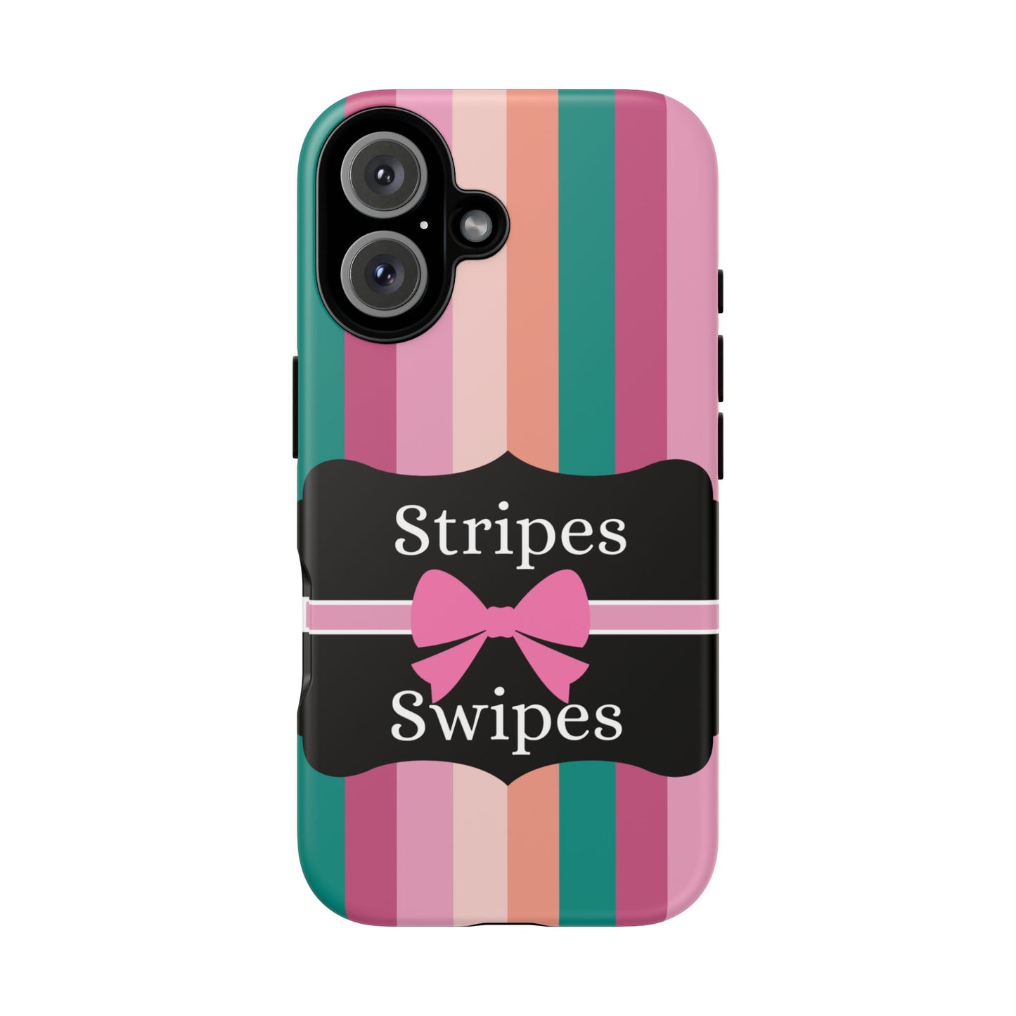 Phone Case iPhone 16/15/14 - Green/Pink/Peach Stripes & Swipes Tough Case