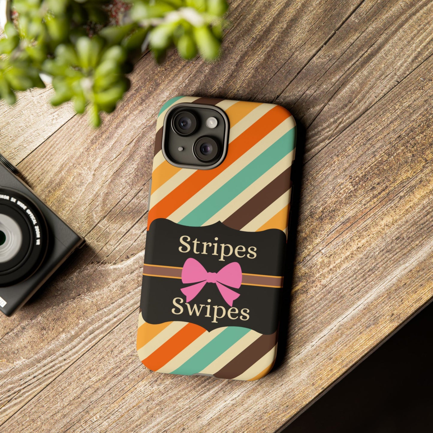 Phone Case iPhone 16/15/14 - Diagonal Retro Stripes & Swipes Tough Case