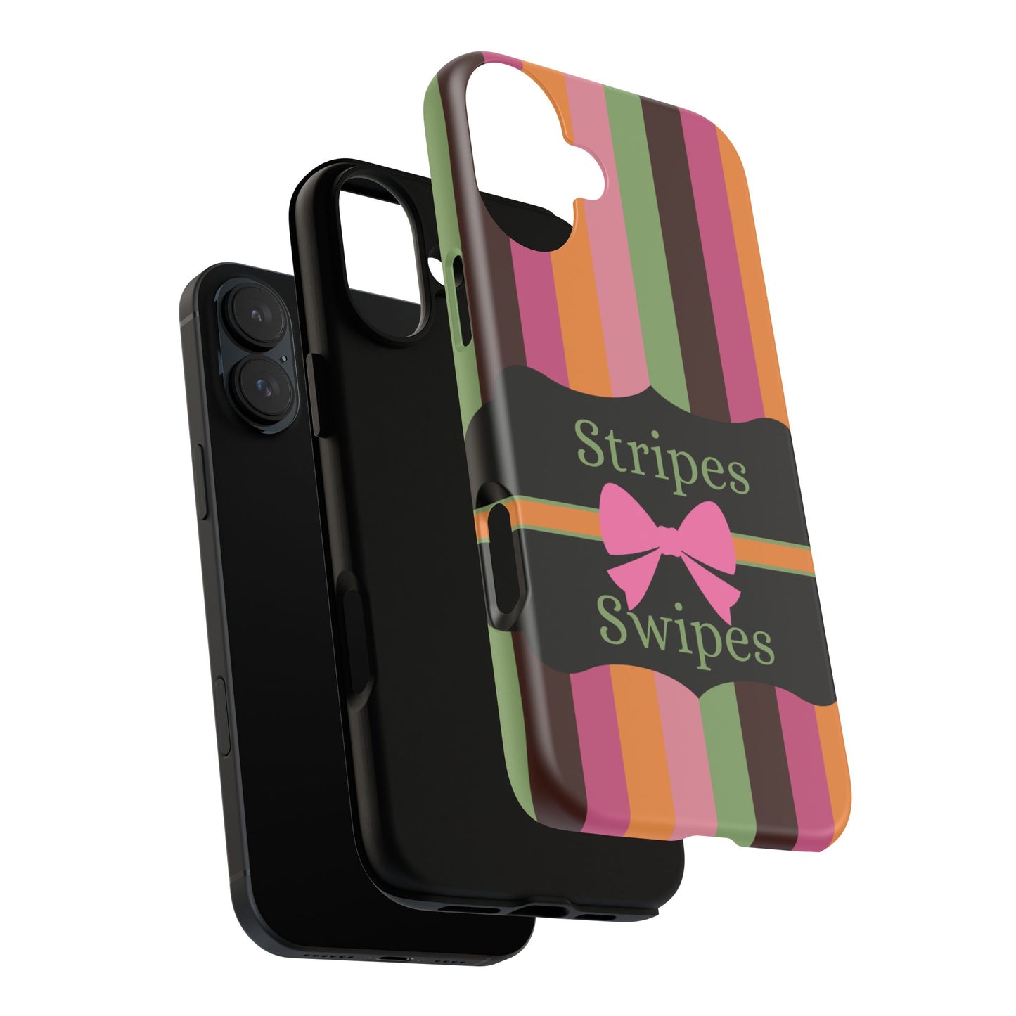 Phone Case iPhone 16/15/14 - Brown/Green Stripes & Swipes Tough Case