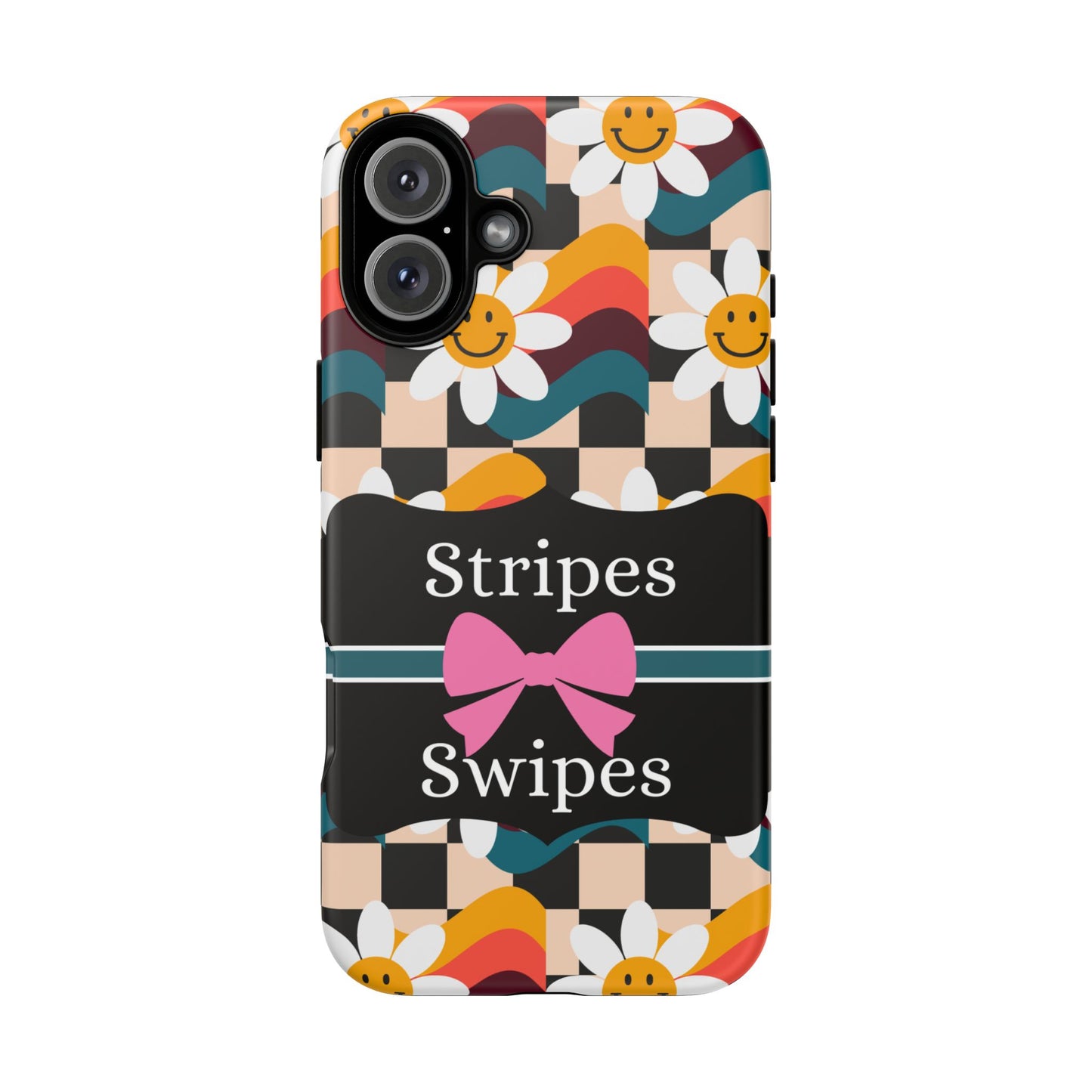 Phone Case iPhone 16/15/14 - Smiley Faces Stripes & Swipes Tough Case