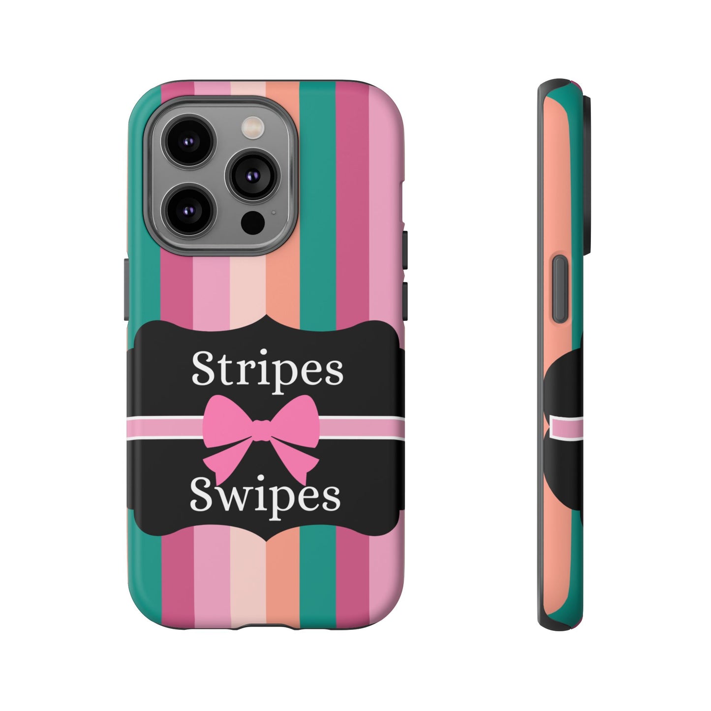 Phone Case iPhone 16/15/14 - Green/Pink/Peach Stripes & Swipes Tough Case