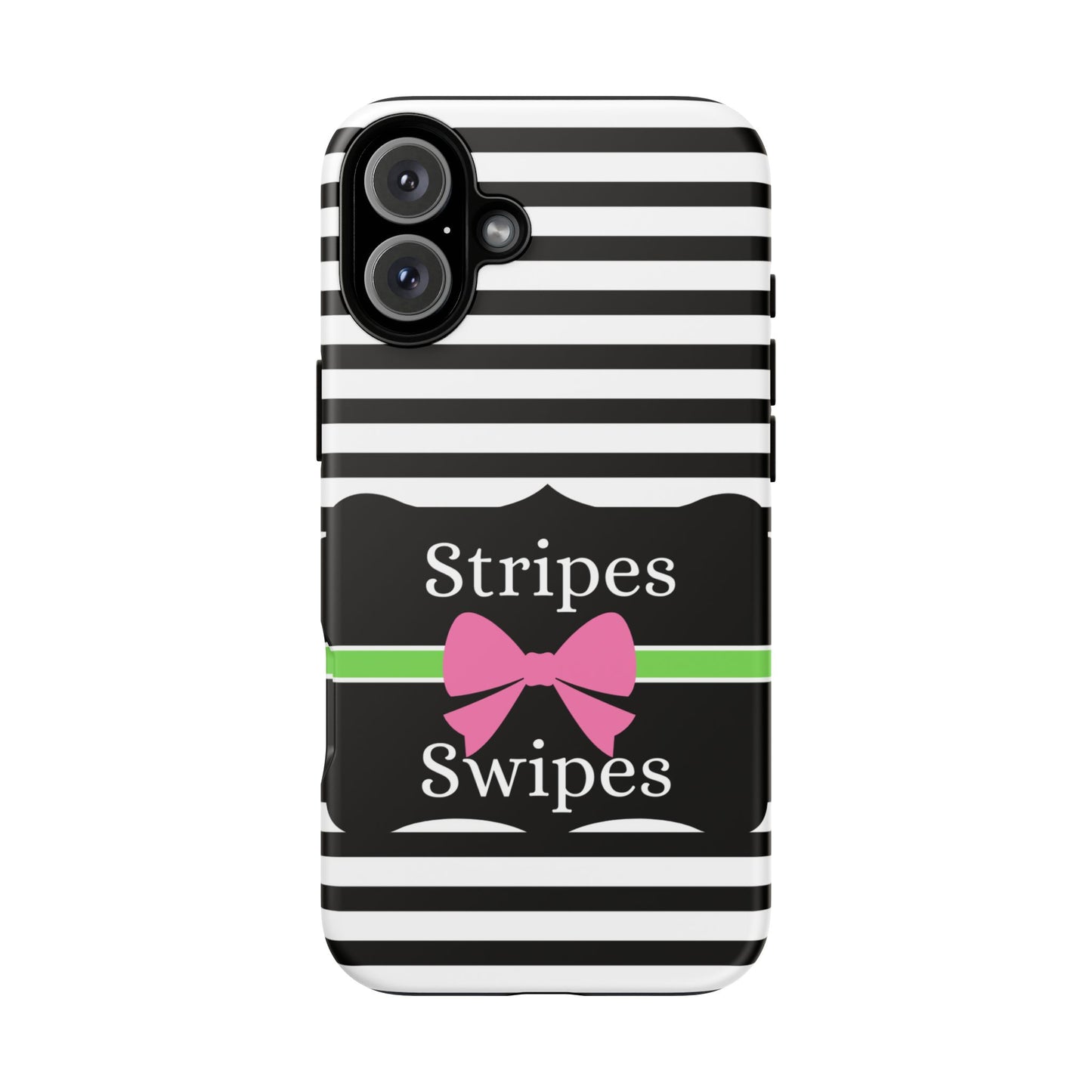 Phone Case iPhone 16/15/14 - Black/White/Green Stripes & Swipes Tough Case