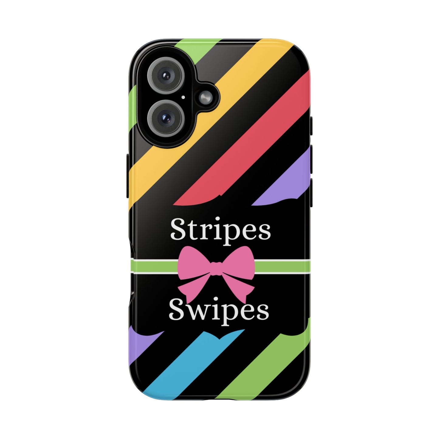 Phone Case iPhone 16/15/14 - Diagonal Vivid Black Stripes & Swipes Tough Case