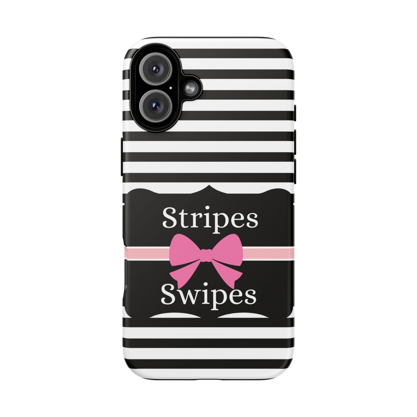 Phone Case iPhone 16/15/14 - Black/White/Pink Stripes & Swipes Tough Case