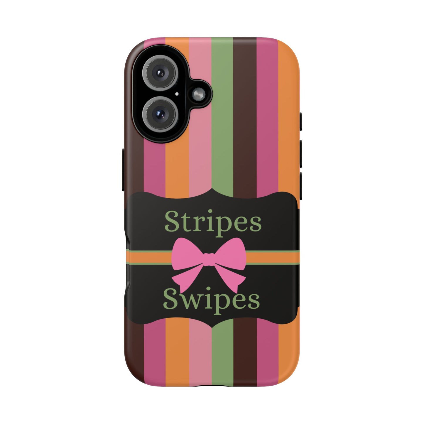 Phone Case iPhone 16/15/14 - Brown/Green Stripes & Swipes Tough Case