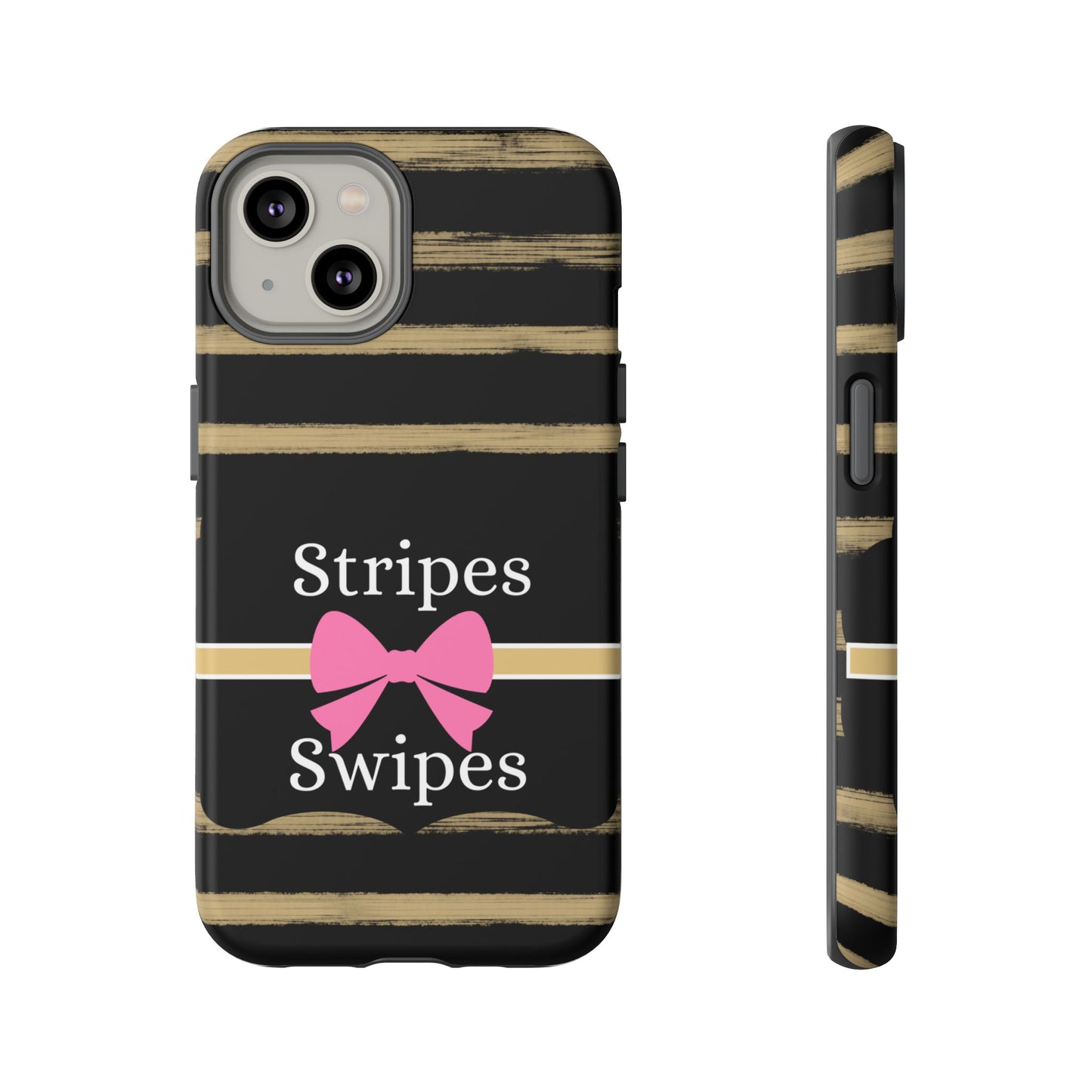 Phone Case iPhone 16/15/14 - Black/Beige Stripes & Swipes Tough Case