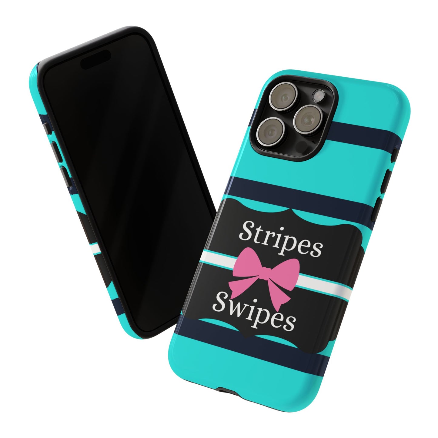 Phone Case iPhone 16/15/14 - Blue/Black Stripes & Swipes Tough Case