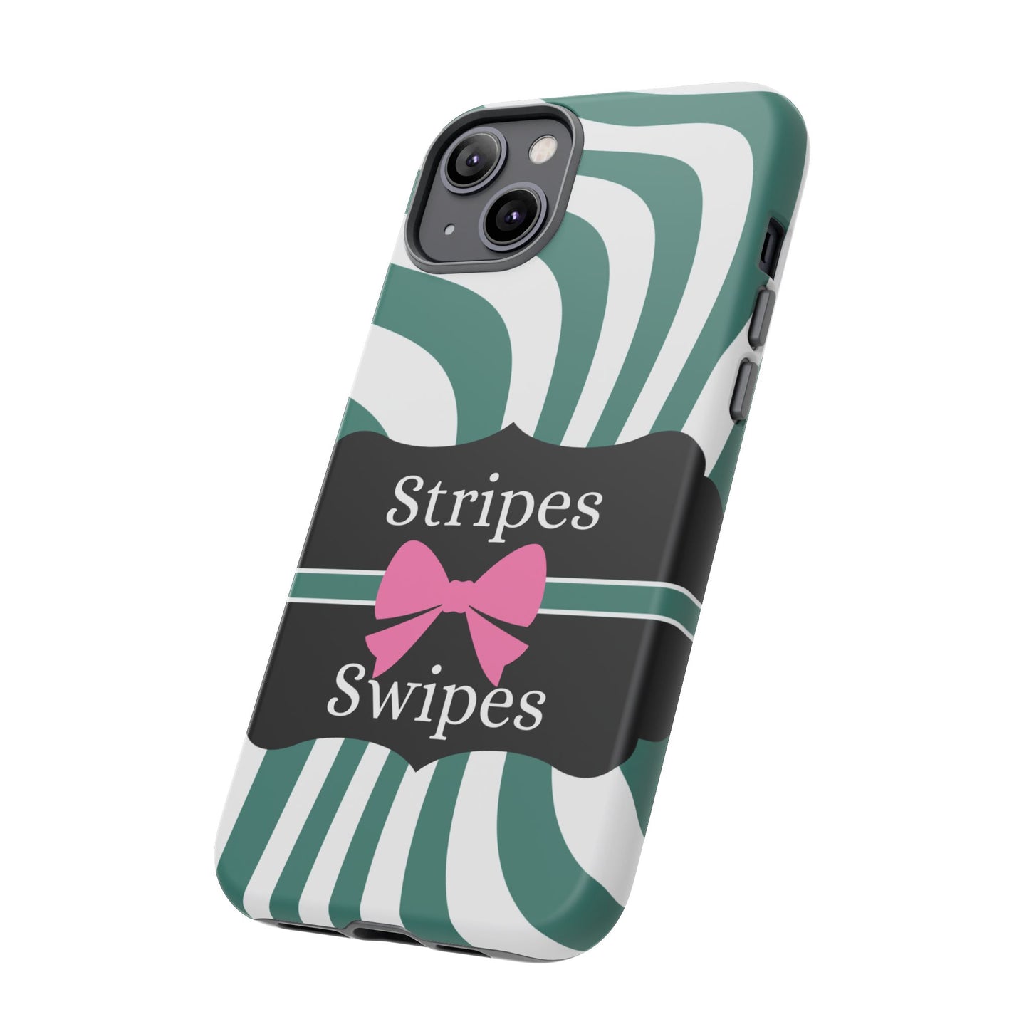 Phone Case iPhone 16/15/14 - Wavy Green/White Stripes & Swipes Tough Case