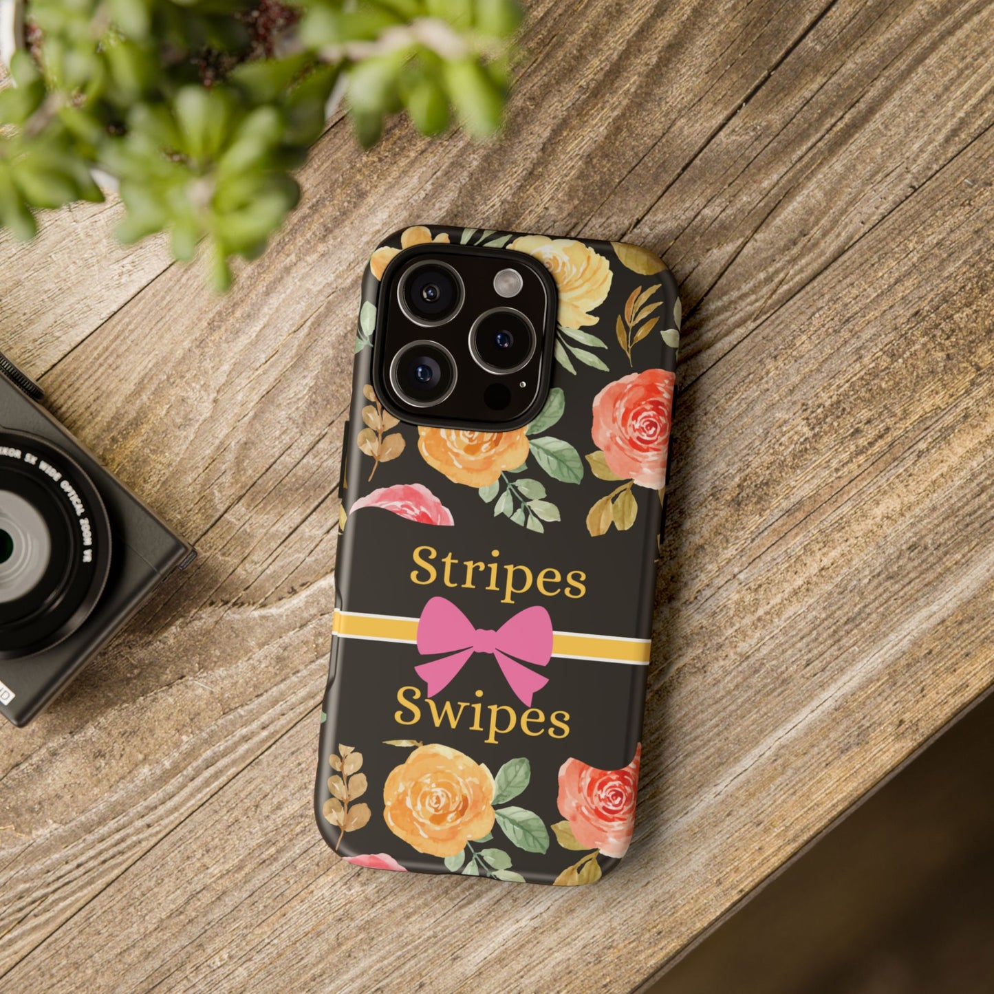 Phone Case iPhone 16/15/14 - Flowers Stripes & Swipes Tough Case