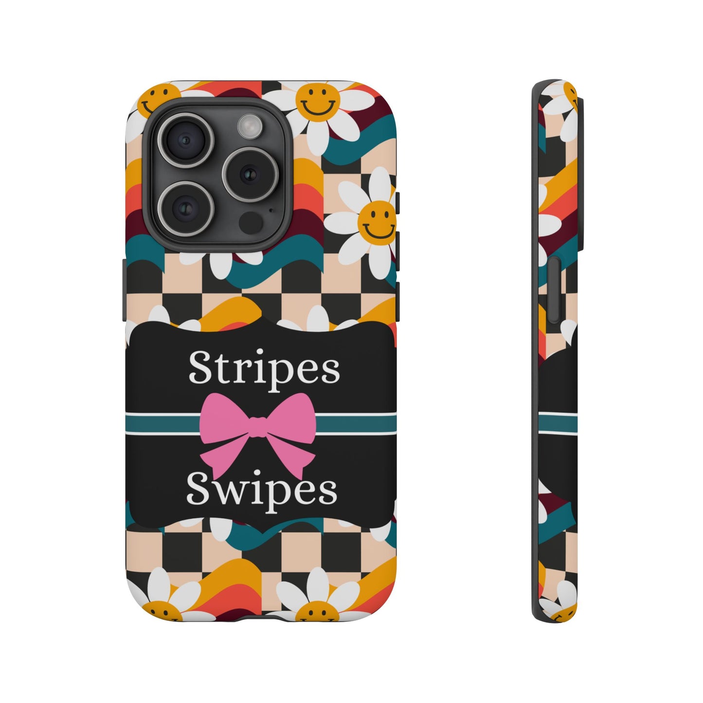 Phone Case iPhone 16/15/14 - Smiley Faces Stripes & Swipes Tough Case