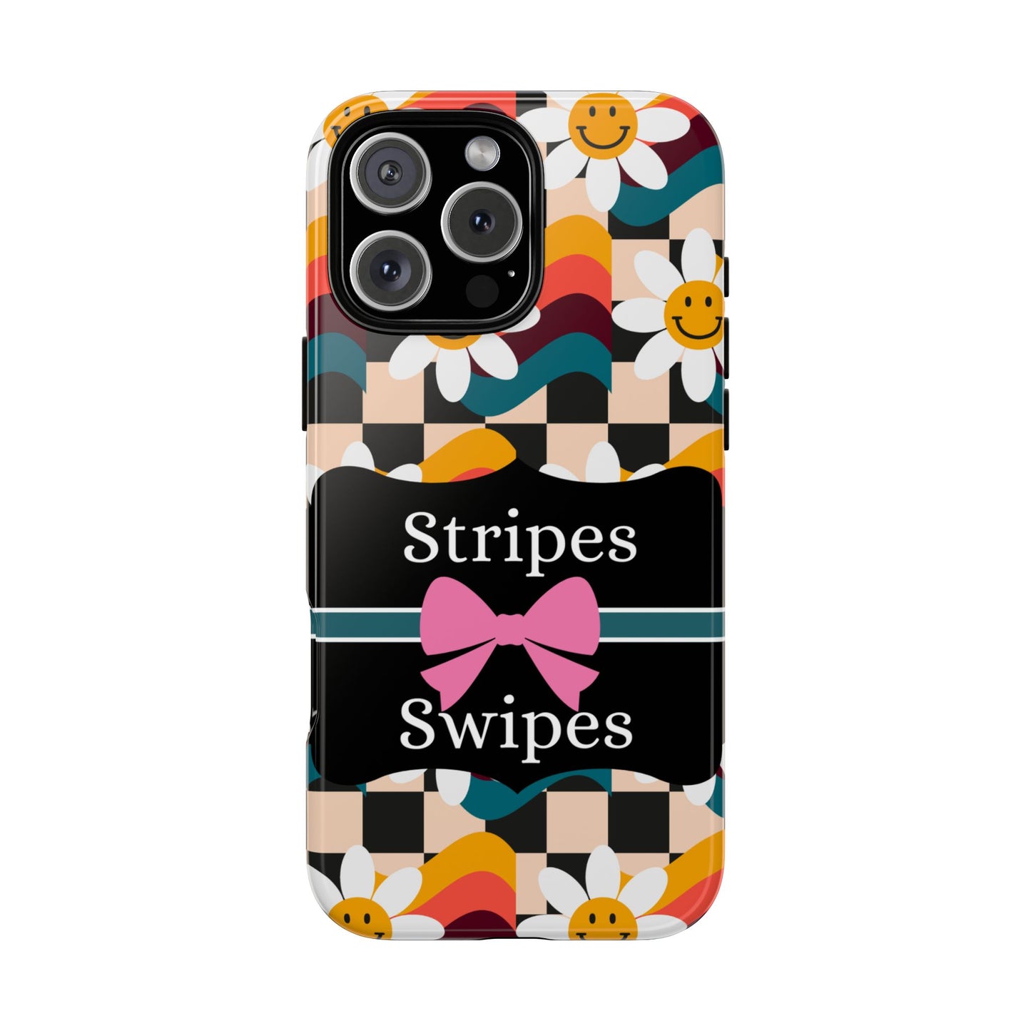 Phone Case iPhone 16/15/14 - Smiley Faces Stripes & Swipes Tough Case